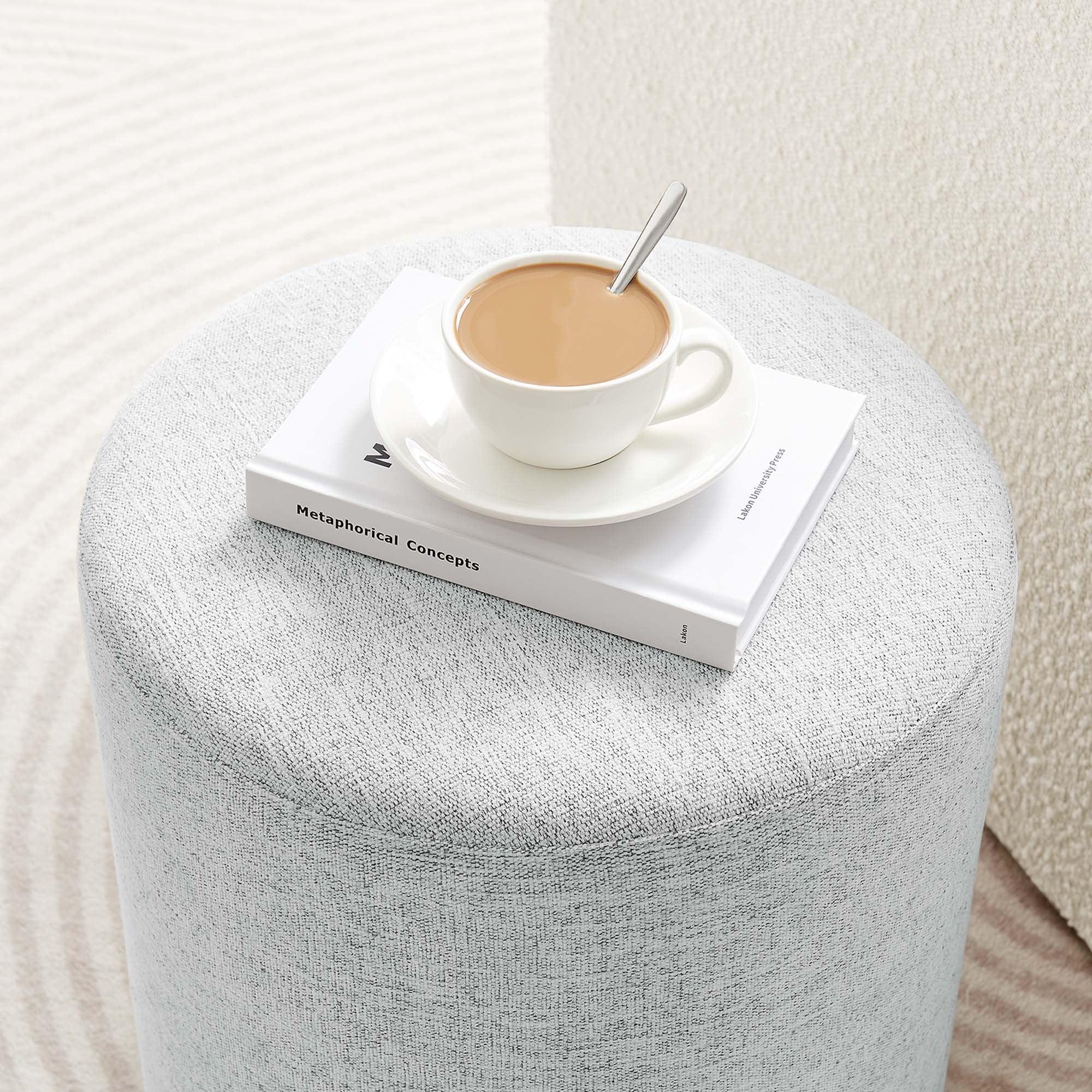 Round Woven Heathered Fabric Upholstered Ottoman – 16 Inch - Image 21