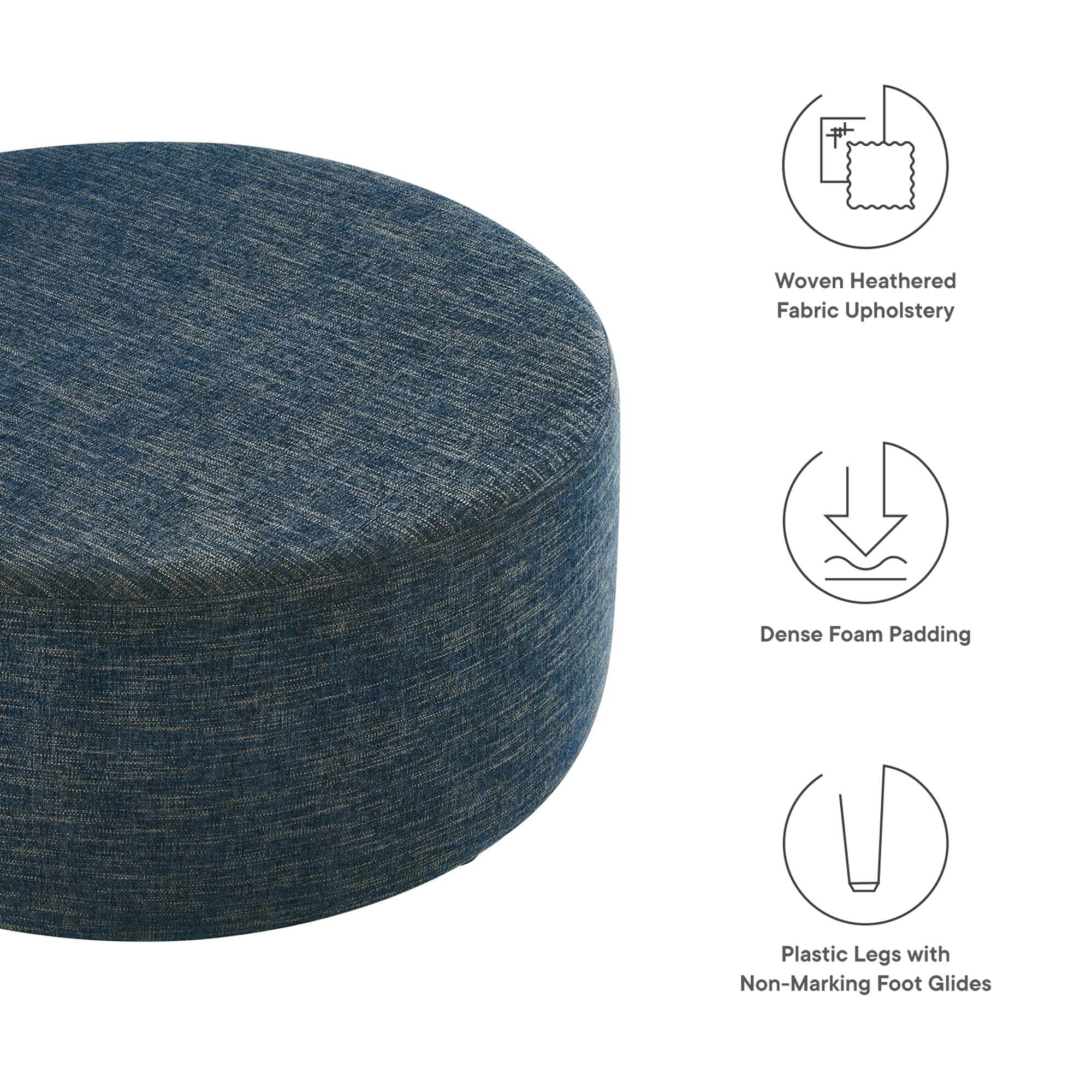 Round Woven Heathered Fabric Upholstered Ottoman – 38 Inch - Image 10
