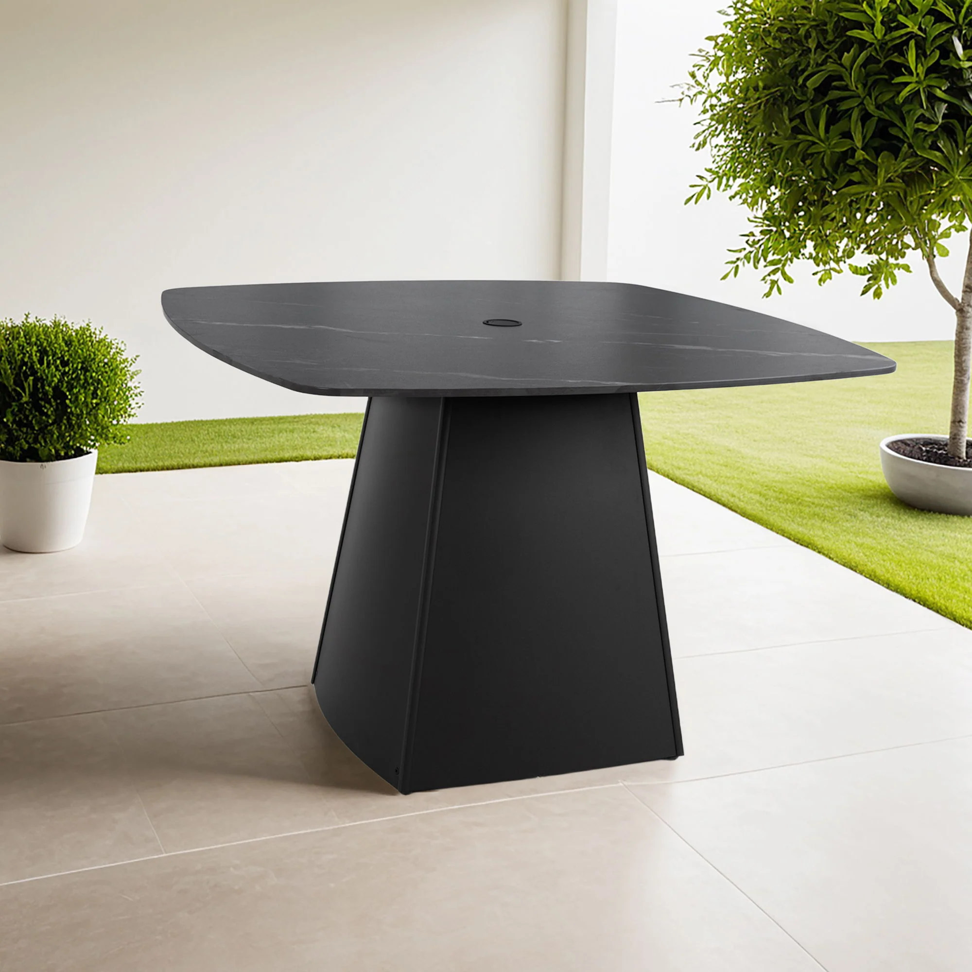 Rounded Square Outdoor Pedestal Dining Table - Image 10
