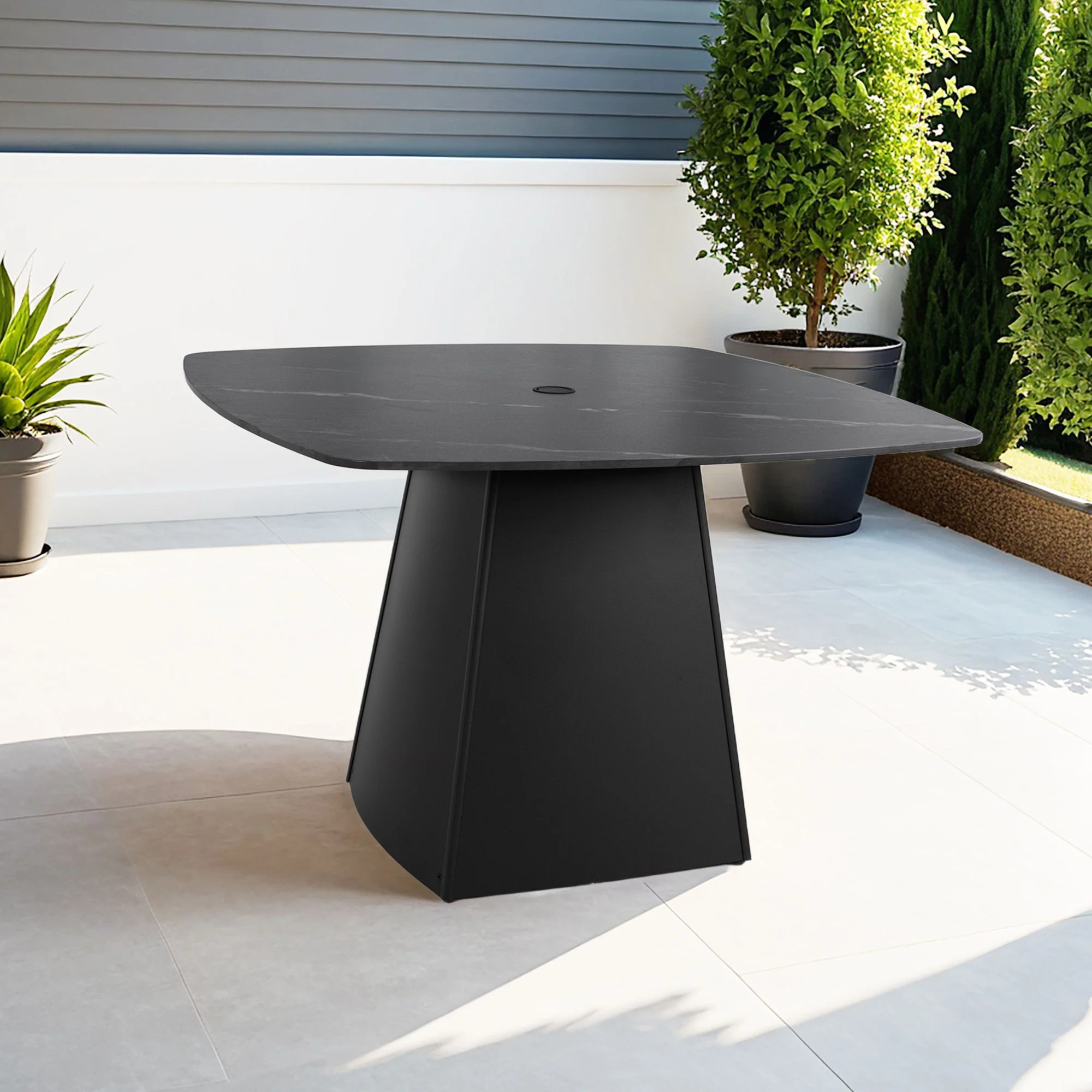 Rounded Square Outdoor Pedestal Dining Table - Image 14