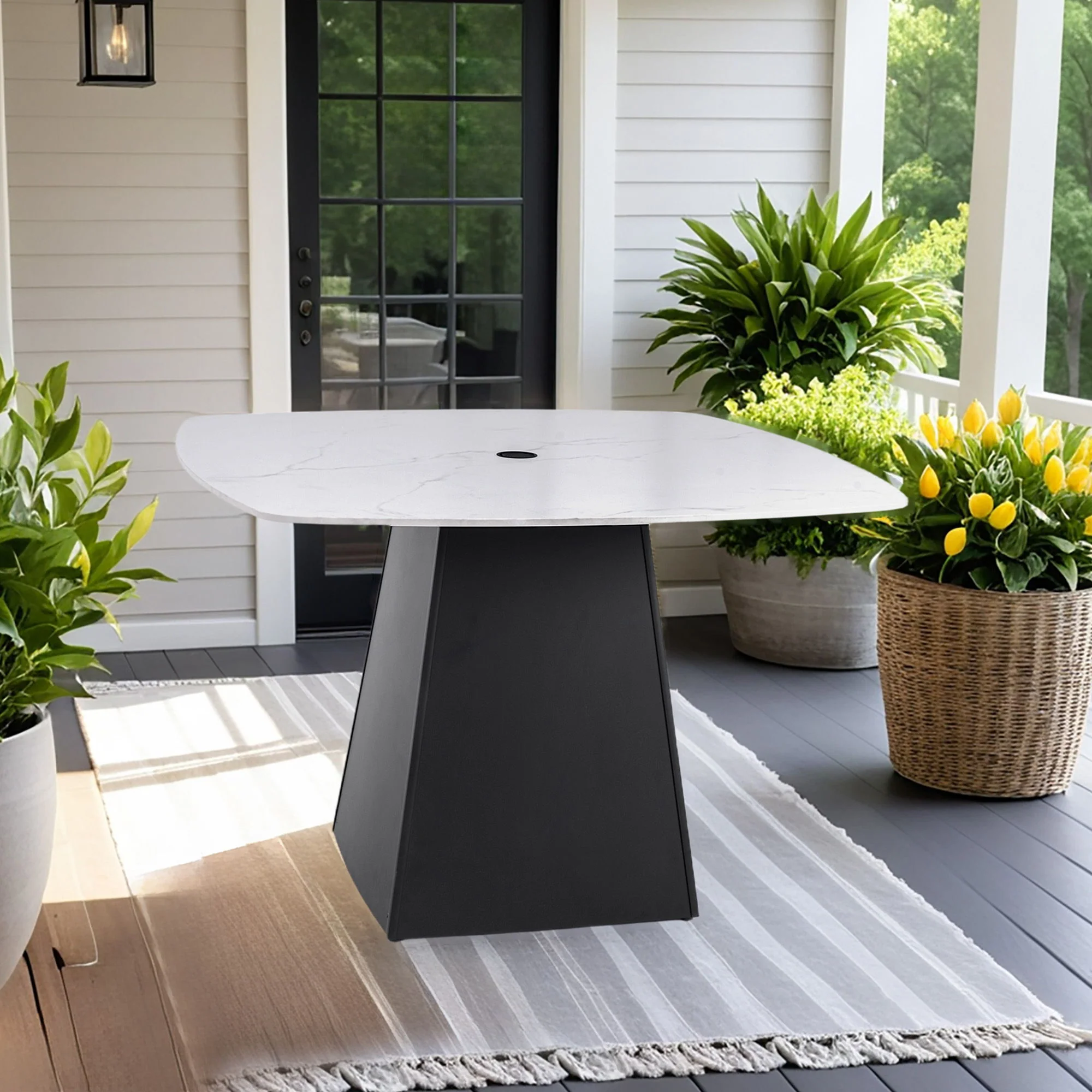 Rounded Square Outdoor Pedestal Dining Table - Image 4