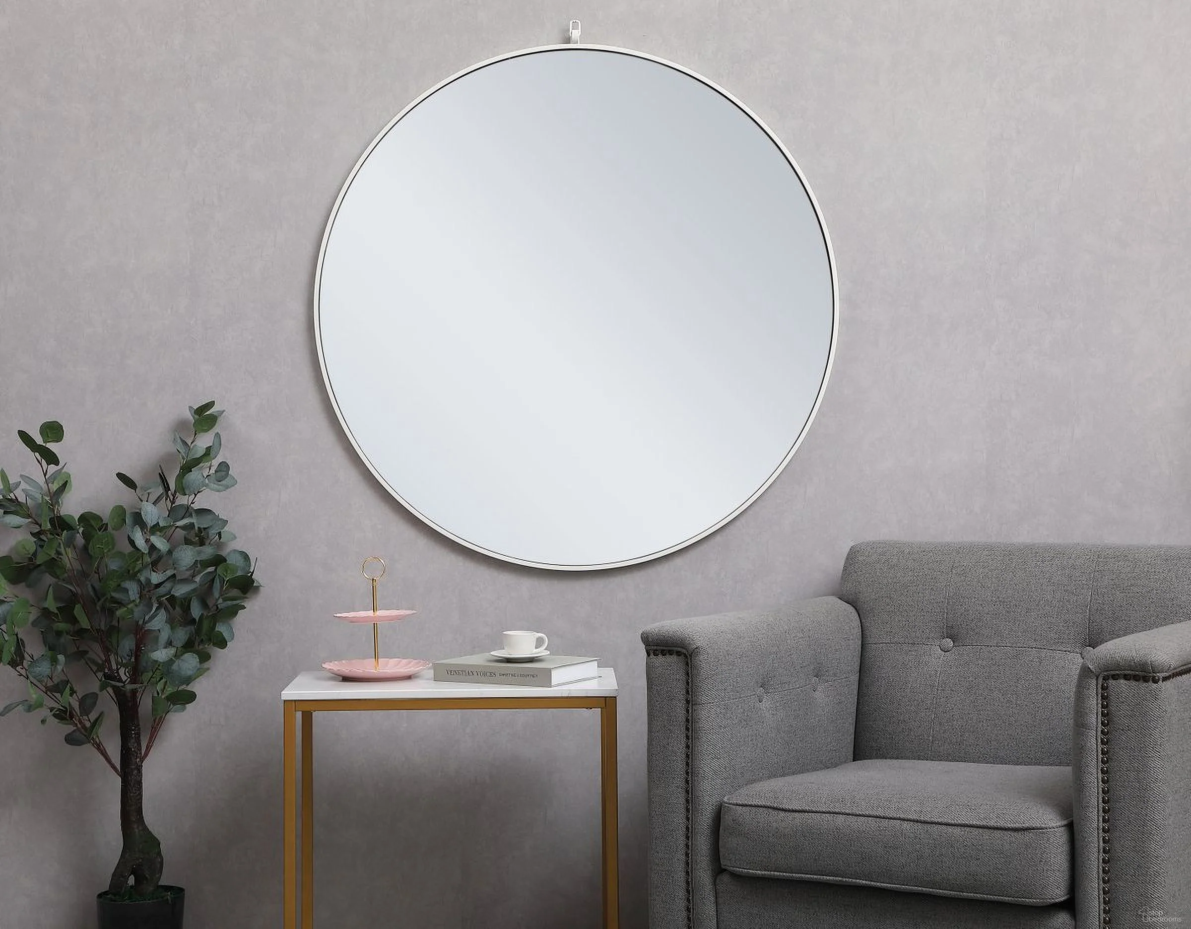 Rowan 42 Inch White Round Wall Mirror with Decorative Hook - Image 3