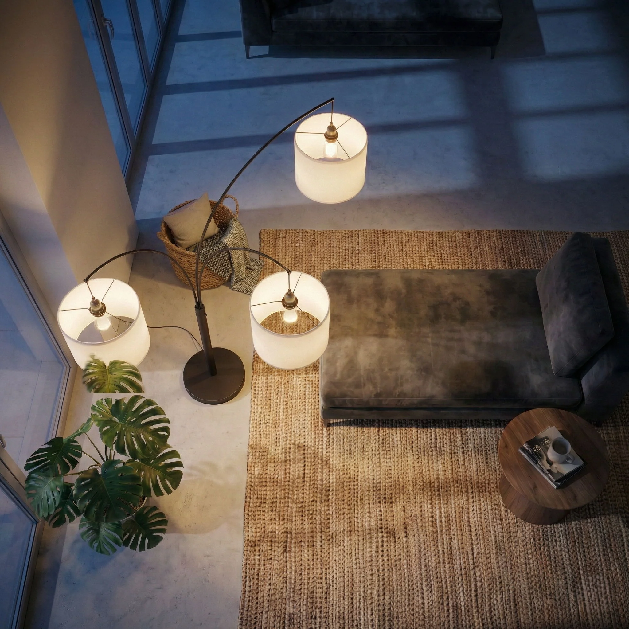 Royal - 3 Arm Arc Floor Lamp, Oil Rubbed Bonze With Linen Shade, 4 Way Rotary Switch - Oil-Rubbed Bronze - Image 6