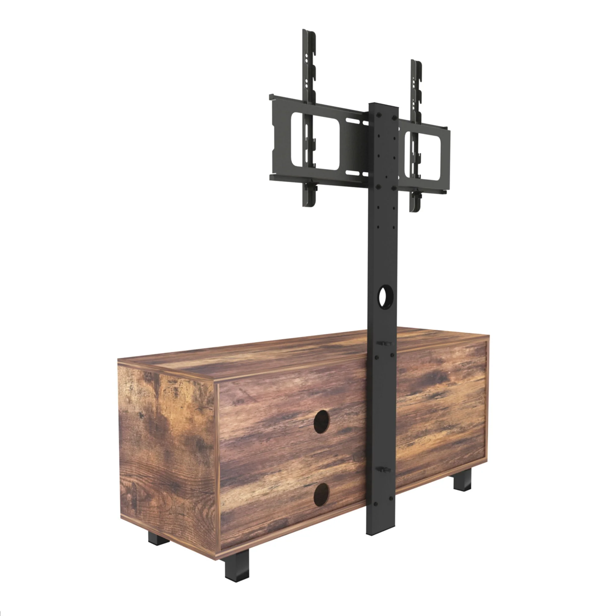 Rustic Brown TV Console With Push-To-Open Storage Cabinet For TV, Wood & Glass TV Stand For Living Room Bedroom - Rustic Brown - Image 5
