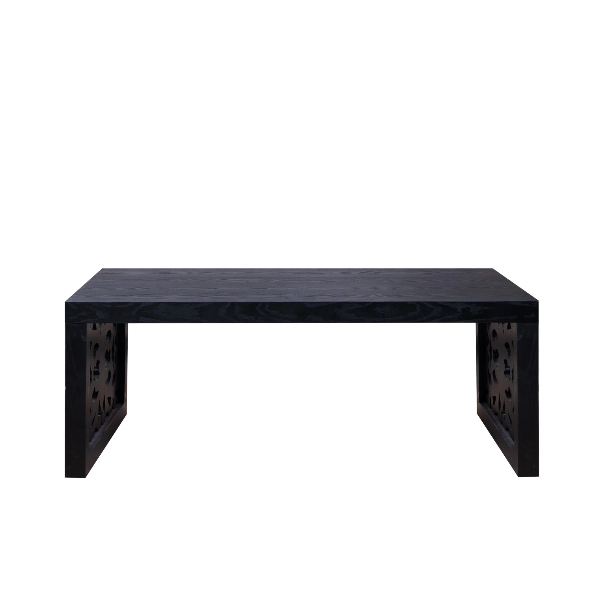 Rustic Carved Wood Coffee Table, Handcrafted Look With Ornate Side Panels - Image 9