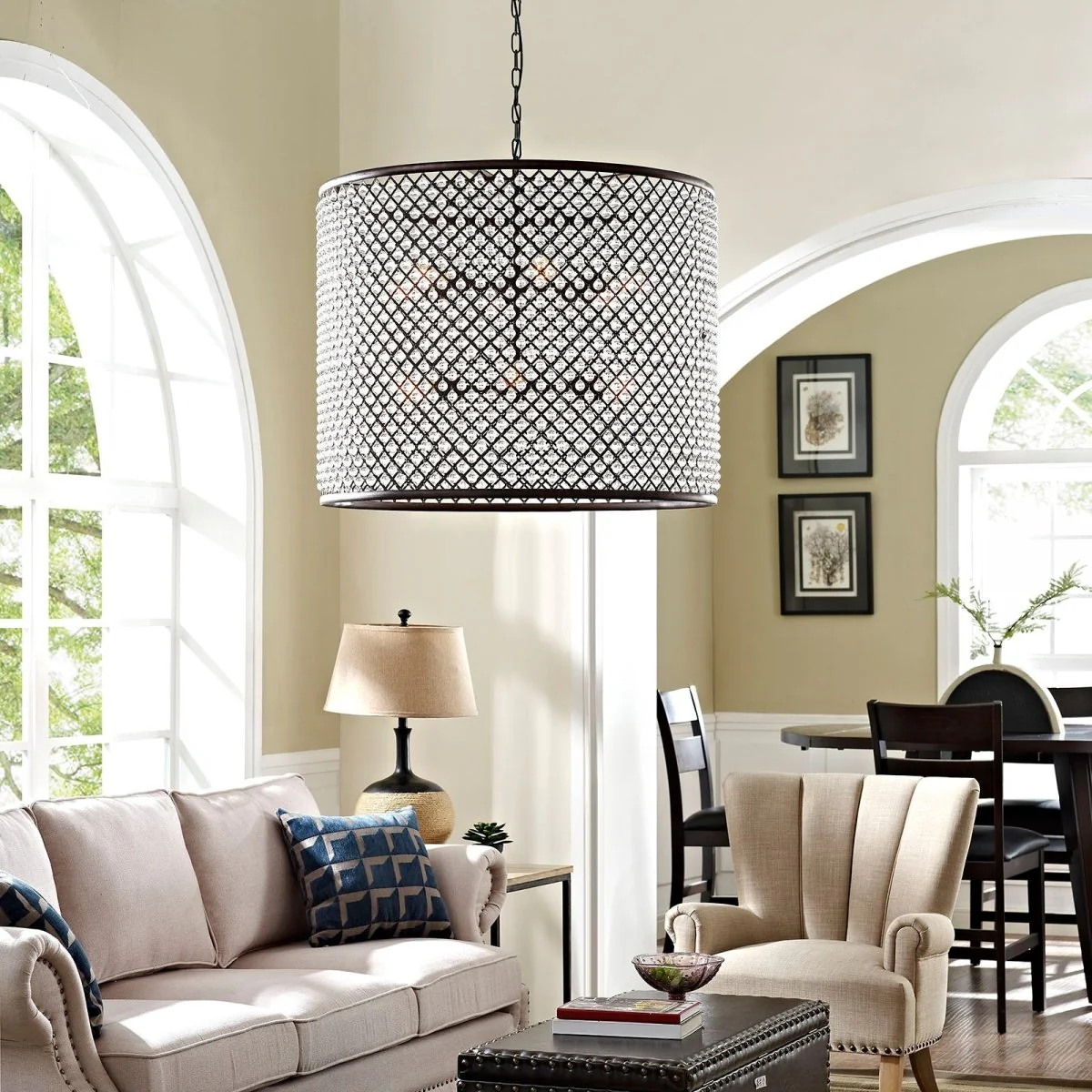 12-Light Rustic Crystal and Steel Chandelier – Brown - Image 2