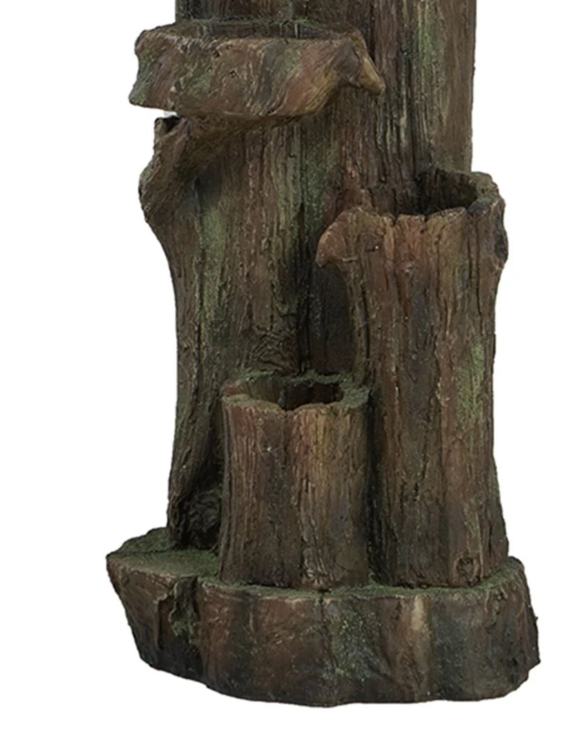 Rustic Decorative Tree Trunk 5 Tier Water Fountain, With Light And Pump, For Indoor And Outdoor - Brown - Image 4