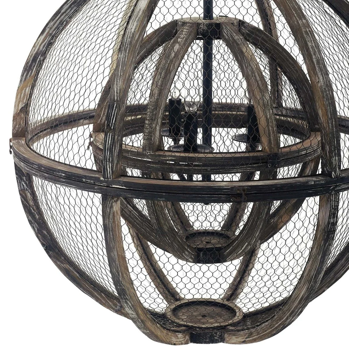 3-Light Rustic Oak Wood Globe Pendant Chandelier - Image 4