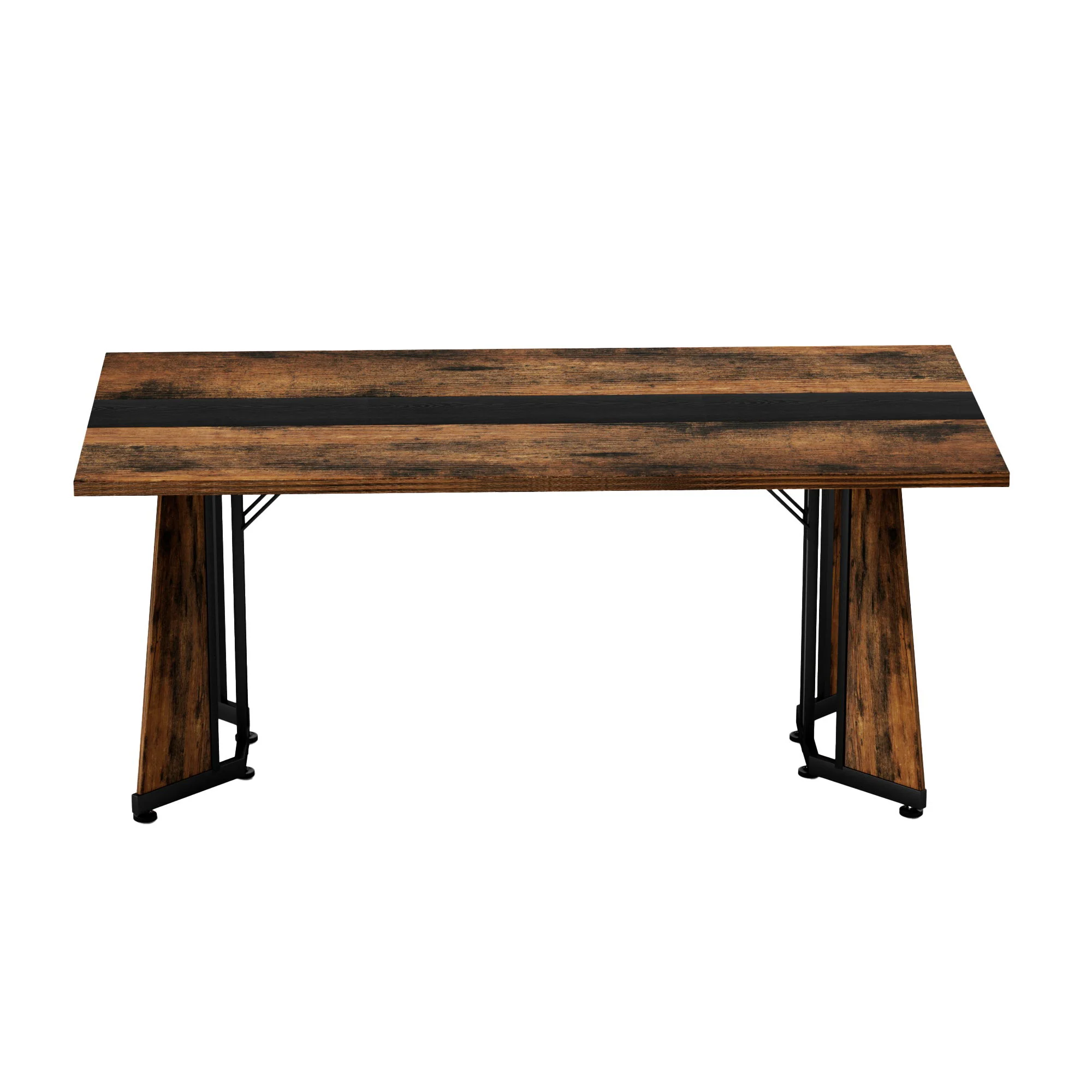 Rustic Rectangular Large Dining Table, Waterproof Desk For 8 People, & Steel With Adjustable Legs - Black / Rustic Brown - Image 9