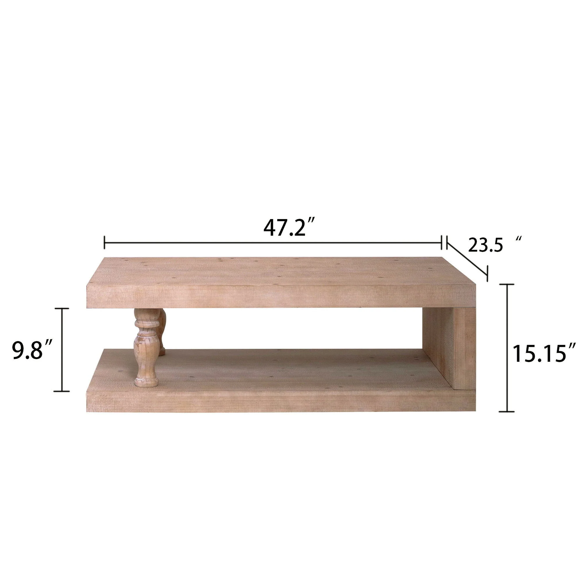 Rustic Solid Wood Coffee Table With Open Shelf, Modern Farmhouse Design - Light Natural / Natural - Image 3