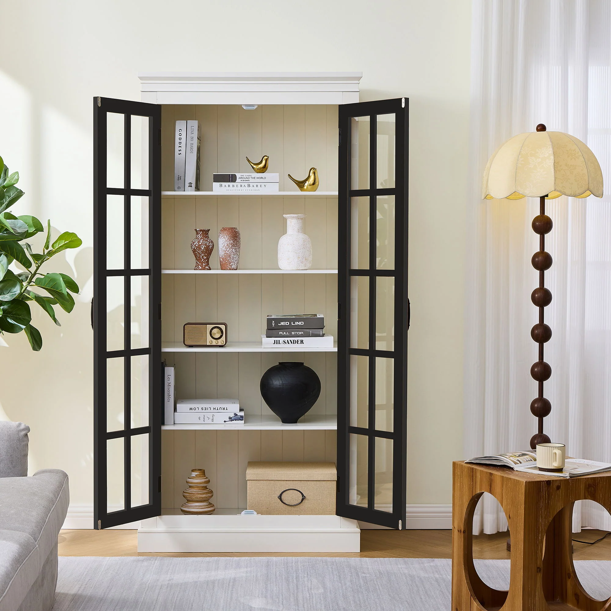 Rustic Style Display Cabinet With Glass Doors For Collectibles - Image 10