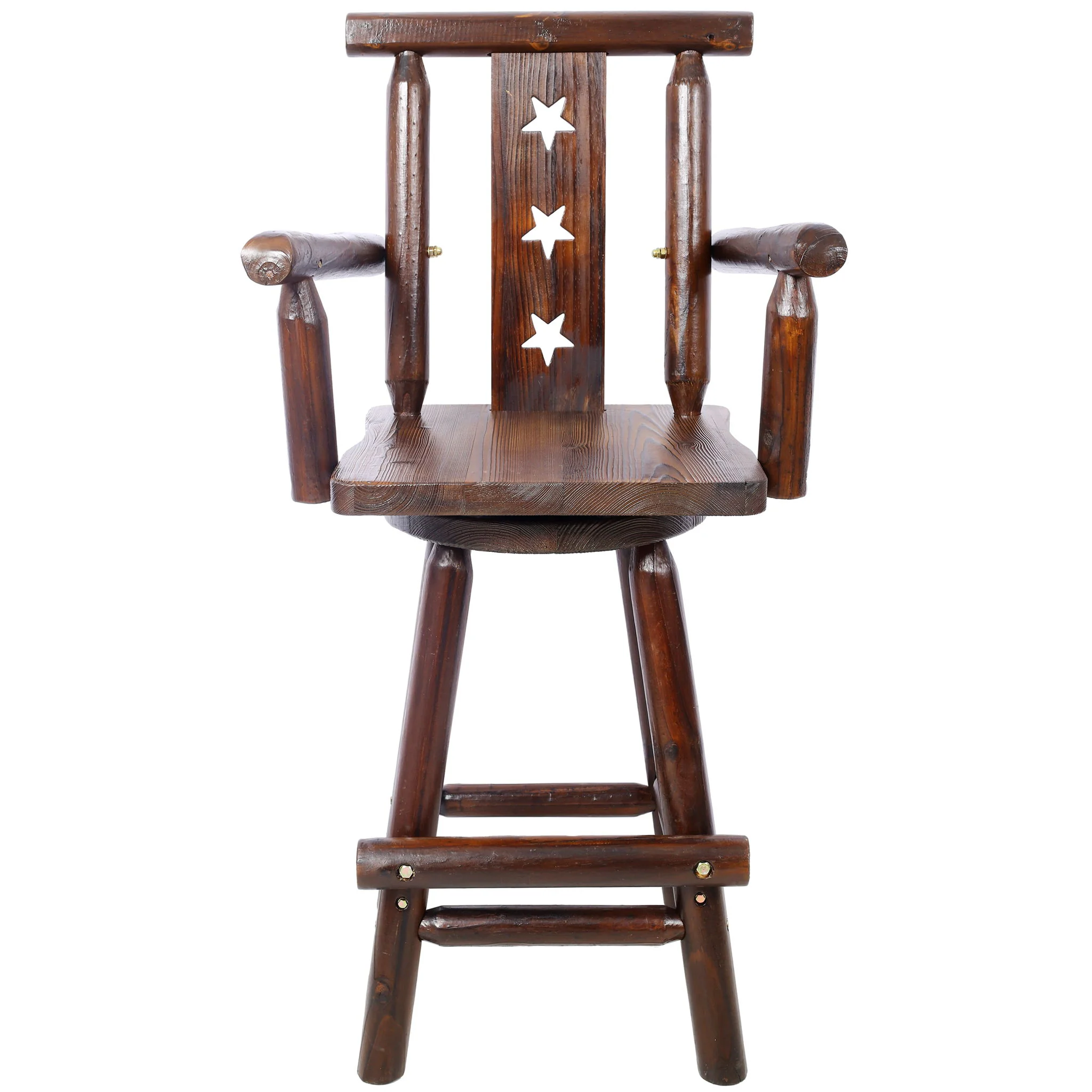 Rustic Tall Bistro Chair Decorative Star Backrest And Footrest, Fir Wood, 4 Foot - Brown - Image 2