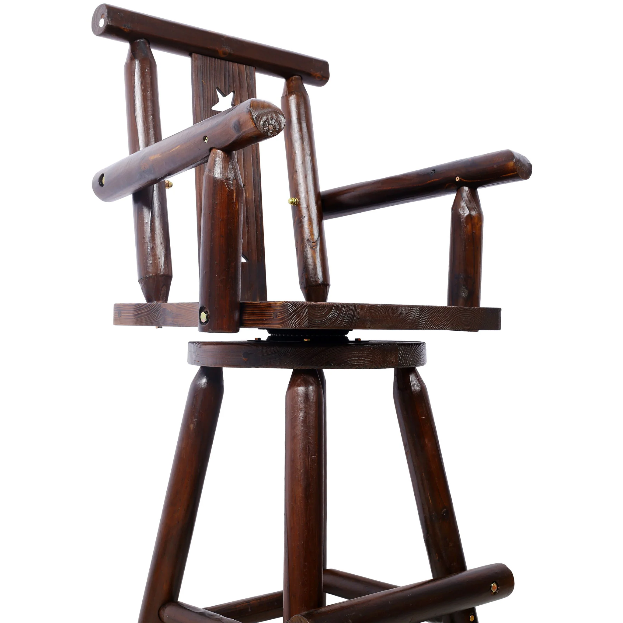 Rustic Tall Bistro Chair Decorative Star Backrest And Footrest, Fir Wood, 4 Foot - Brown - Image 4