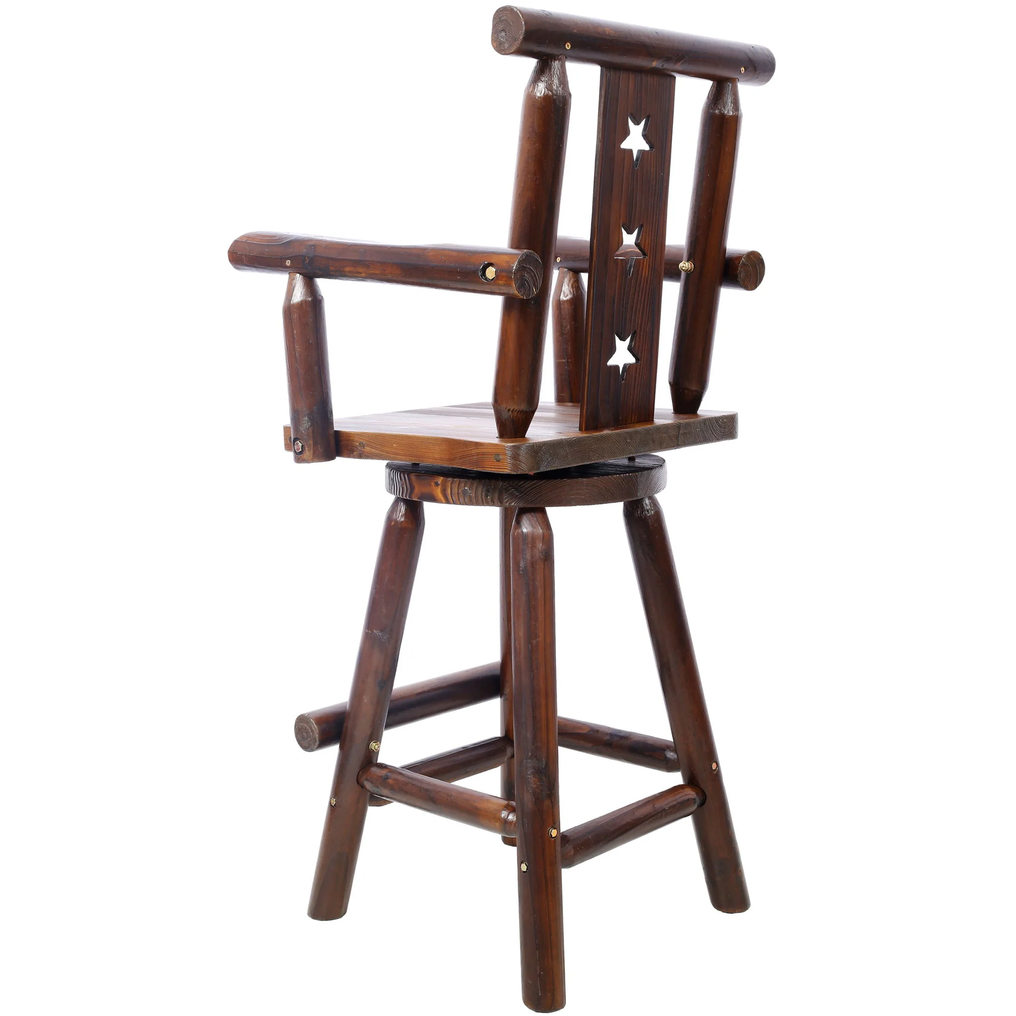 Rustic Tall Bistro Chair Decorative Star Backrest And Footrest, Fir Wood, 4 Foot - Brown - Image 7