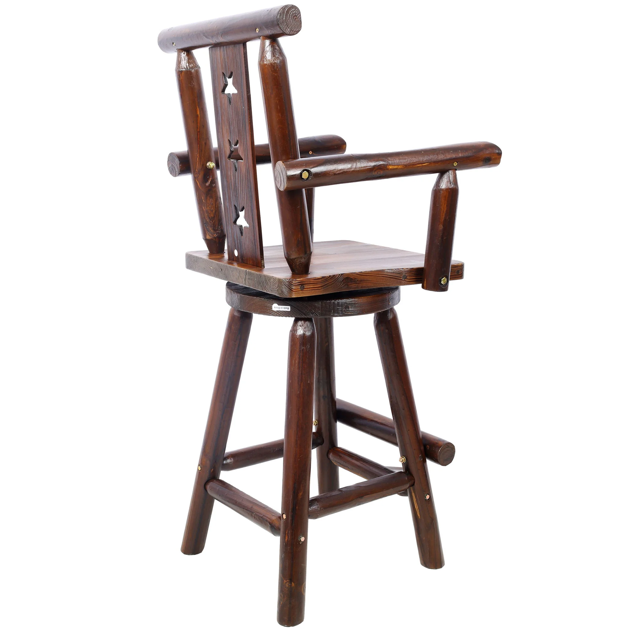 Rustic Tall Bistro Chair Decorative Star Backrest And Footrest, Fir Wood, 4 Foot - Brown - Image 8