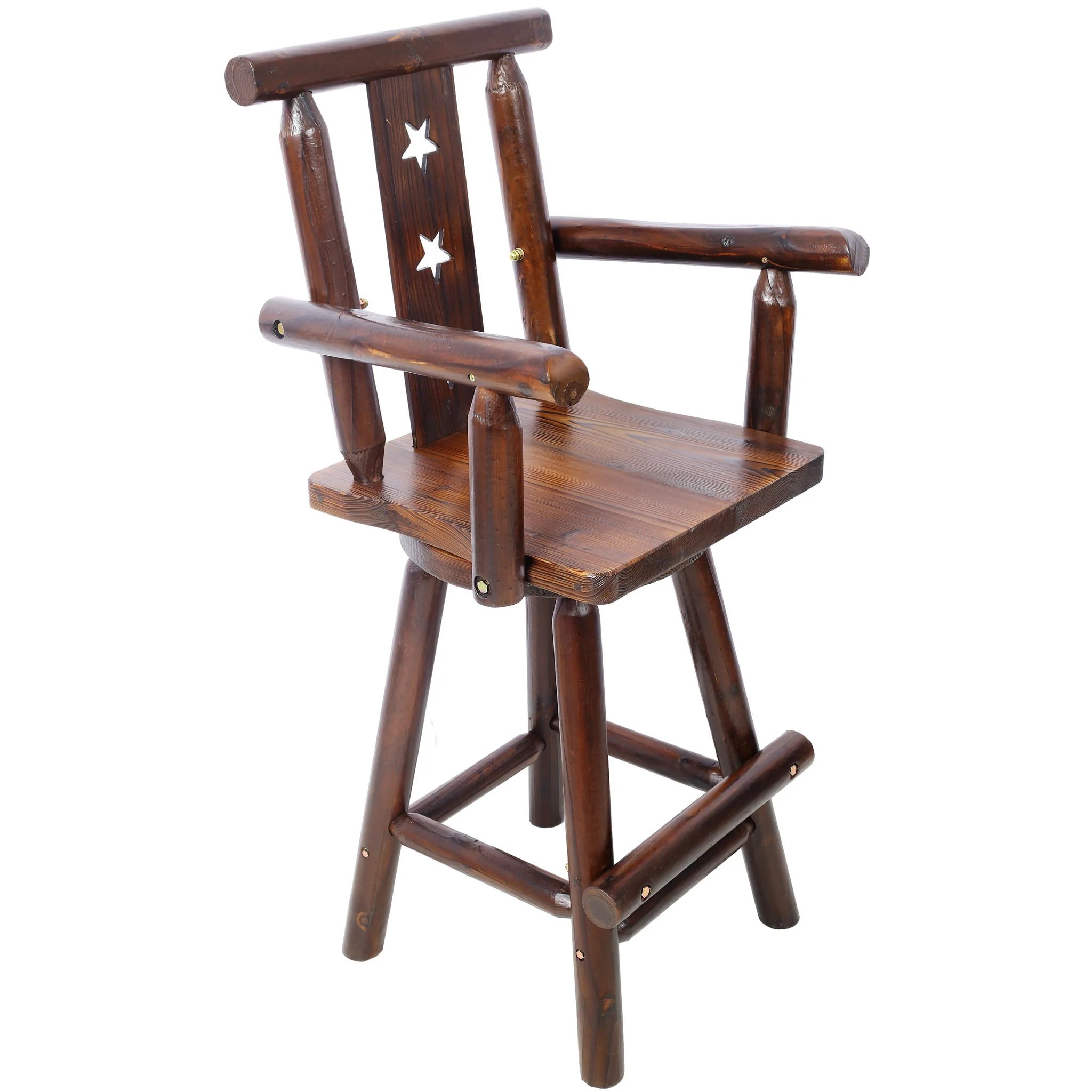 Rustic Tall Bistro Chair Decorative Star Backrest And Footrest, Fir Wood, 4 Foot - Brown - Image 9