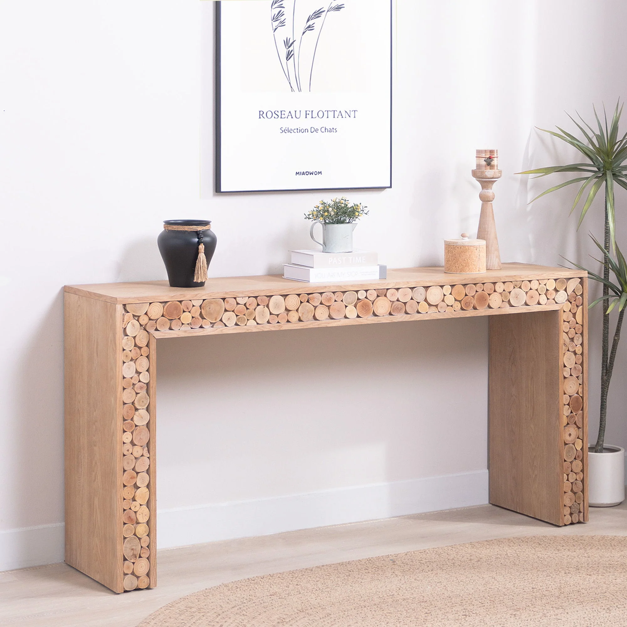 Rustic Wood Console Table With Natural Log Accents, Entryway Table, Narrow Sofa Table, Hallway Accent Table, Modern Farmhouse Style - Natural - Image 7