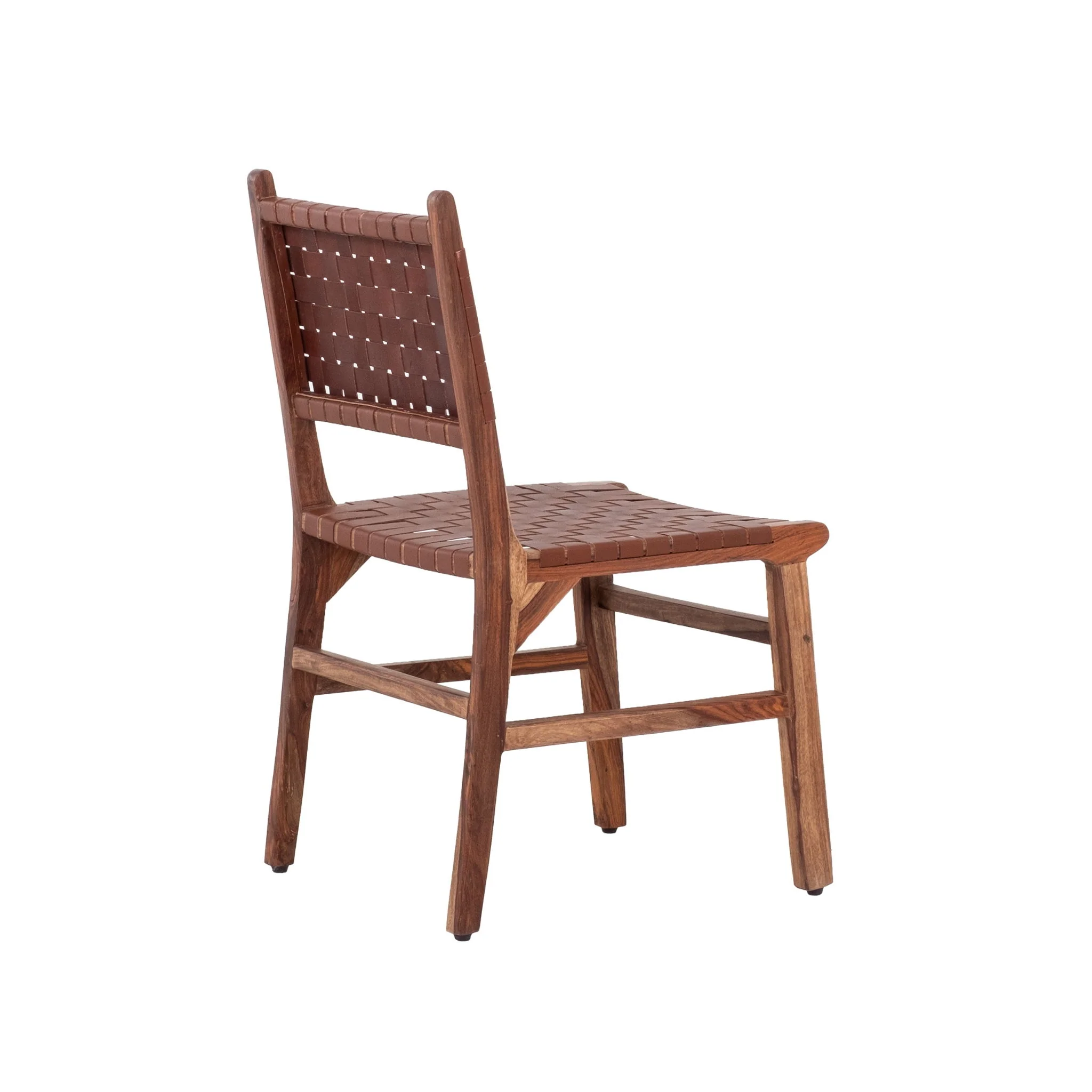 Rustic Wooden Dining Chair (Set of 2) With Genuine Leather Woven Upholstery - Brown - Image 2