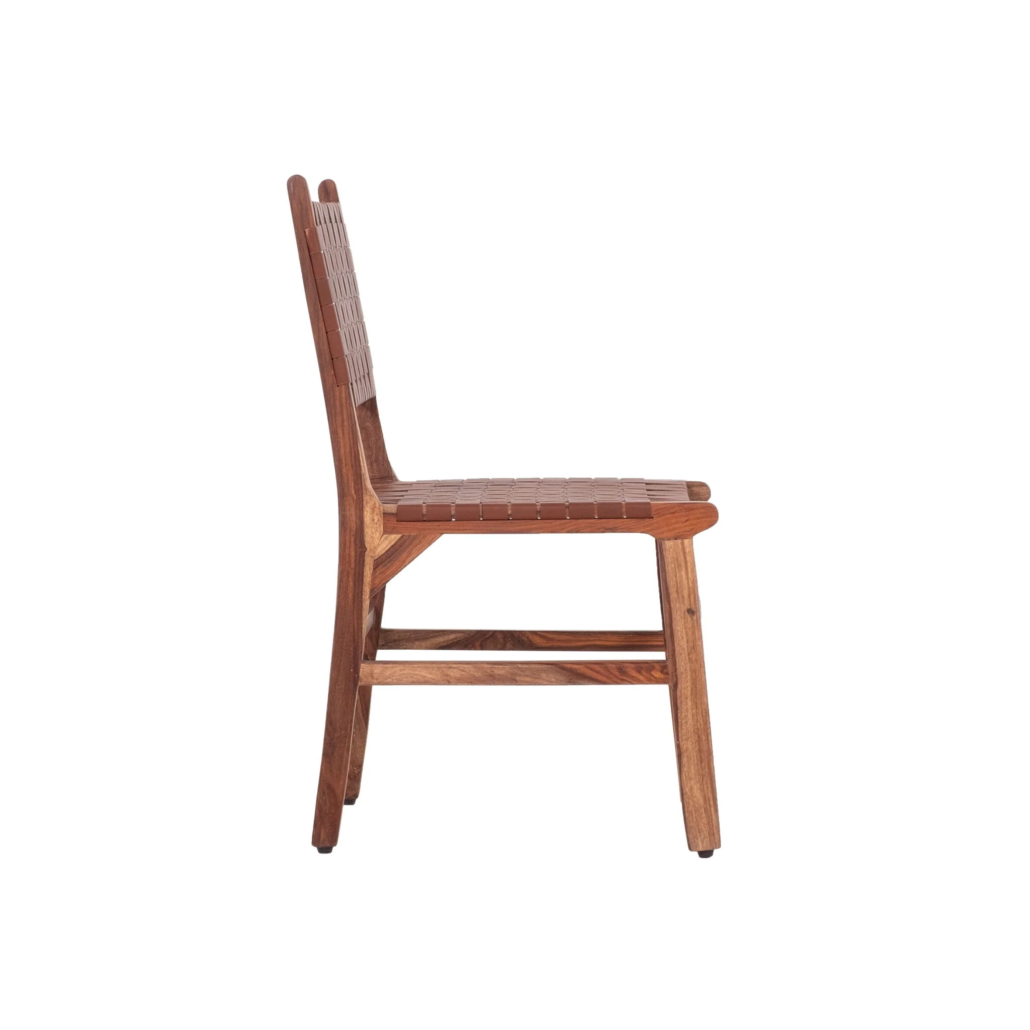 Rustic Wooden Dining Chair (Set of 2) With Genuine Leather Woven Upholstery - Brown - Image 3