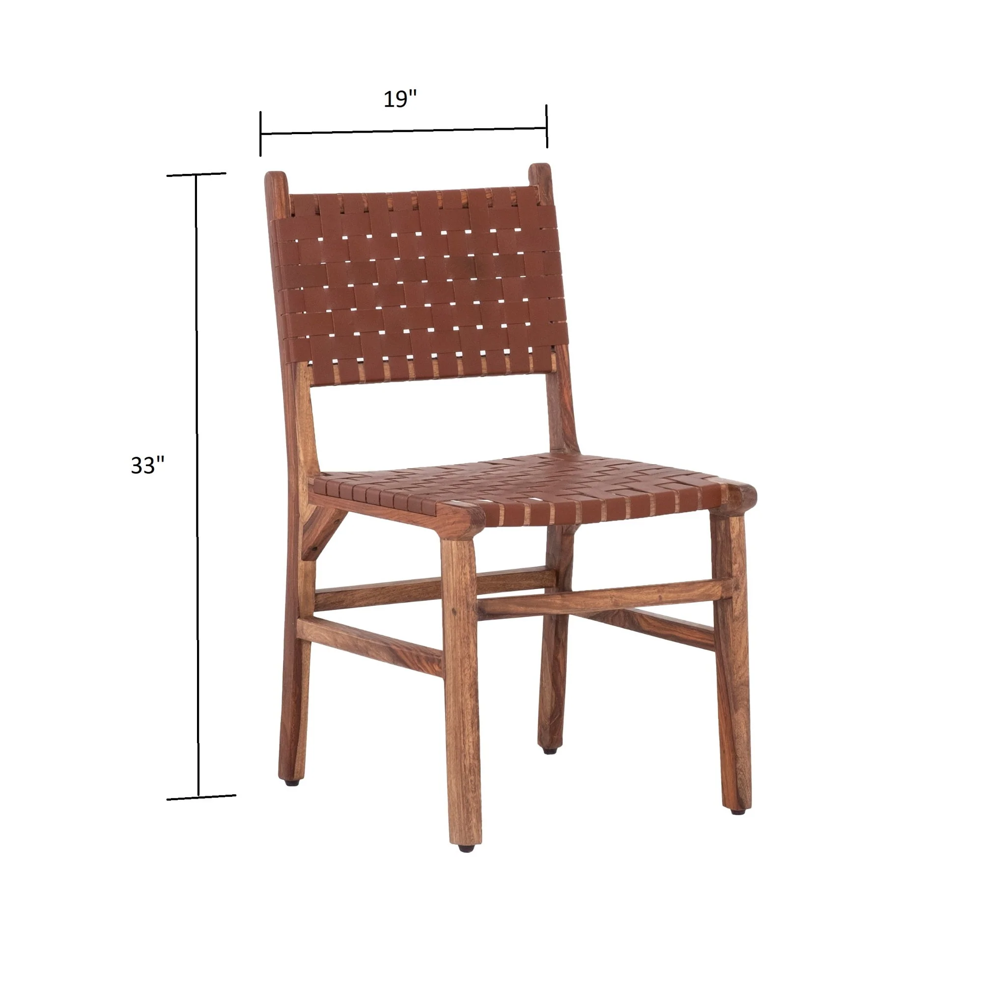 Rustic Wooden Dining Chair (Set of 2) With Genuine Leather Woven Upholstery - Brown - Image 6