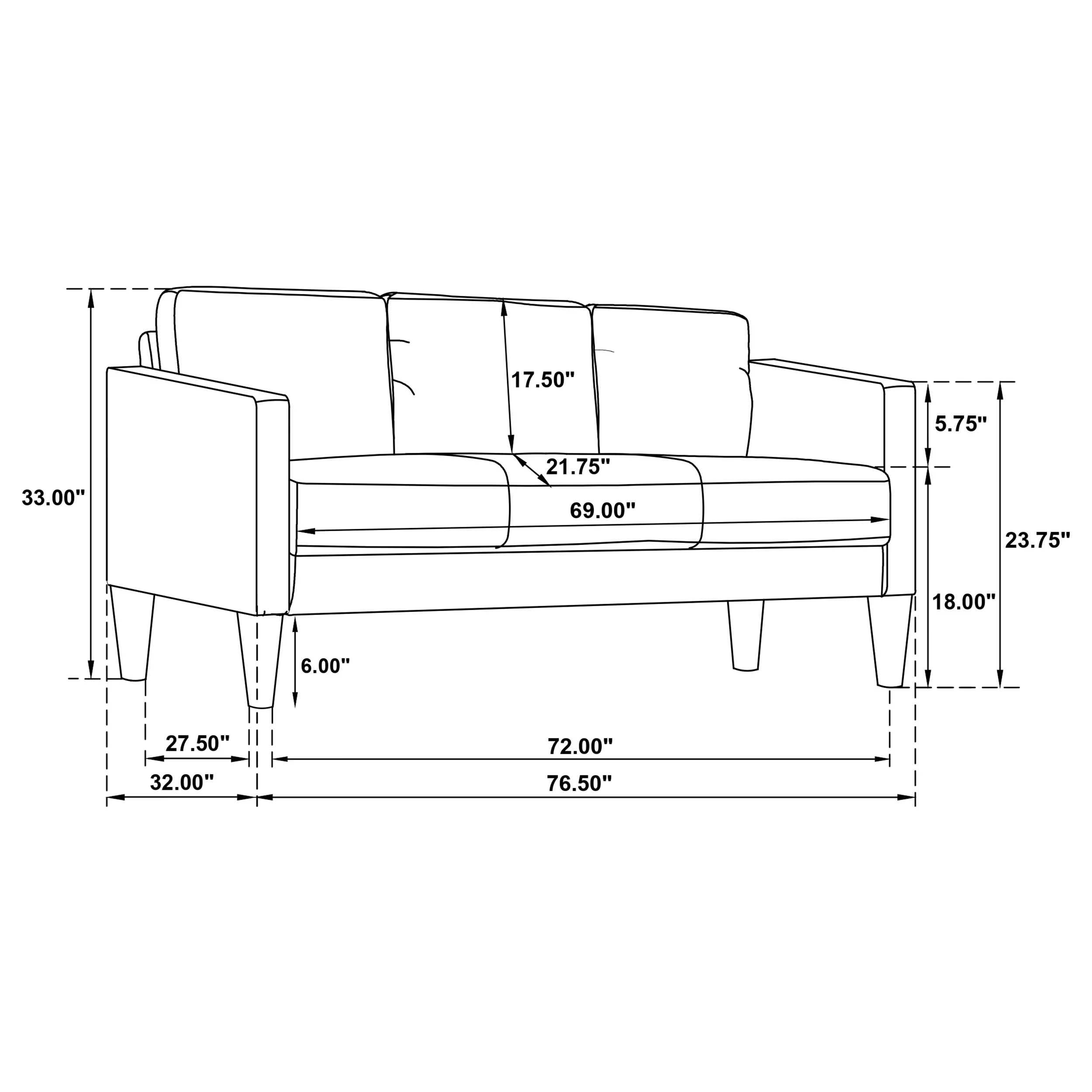 Ruth 77-Inch Fabric Upholstered Track Arm Sofa in Rust Red - Image 6