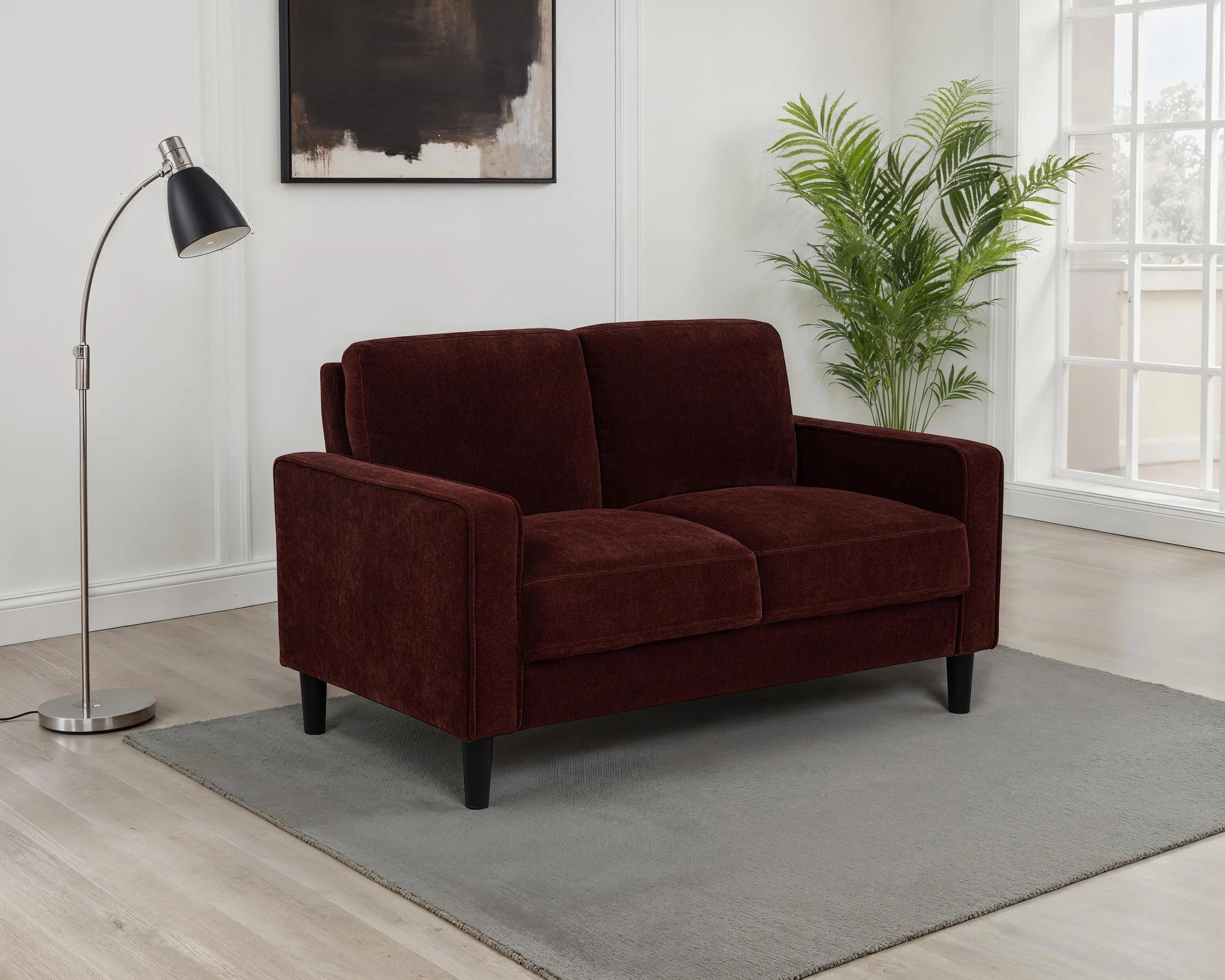 Ruth Fabric Upholstered Track Arm Loveseat in Rust Red - Image 5