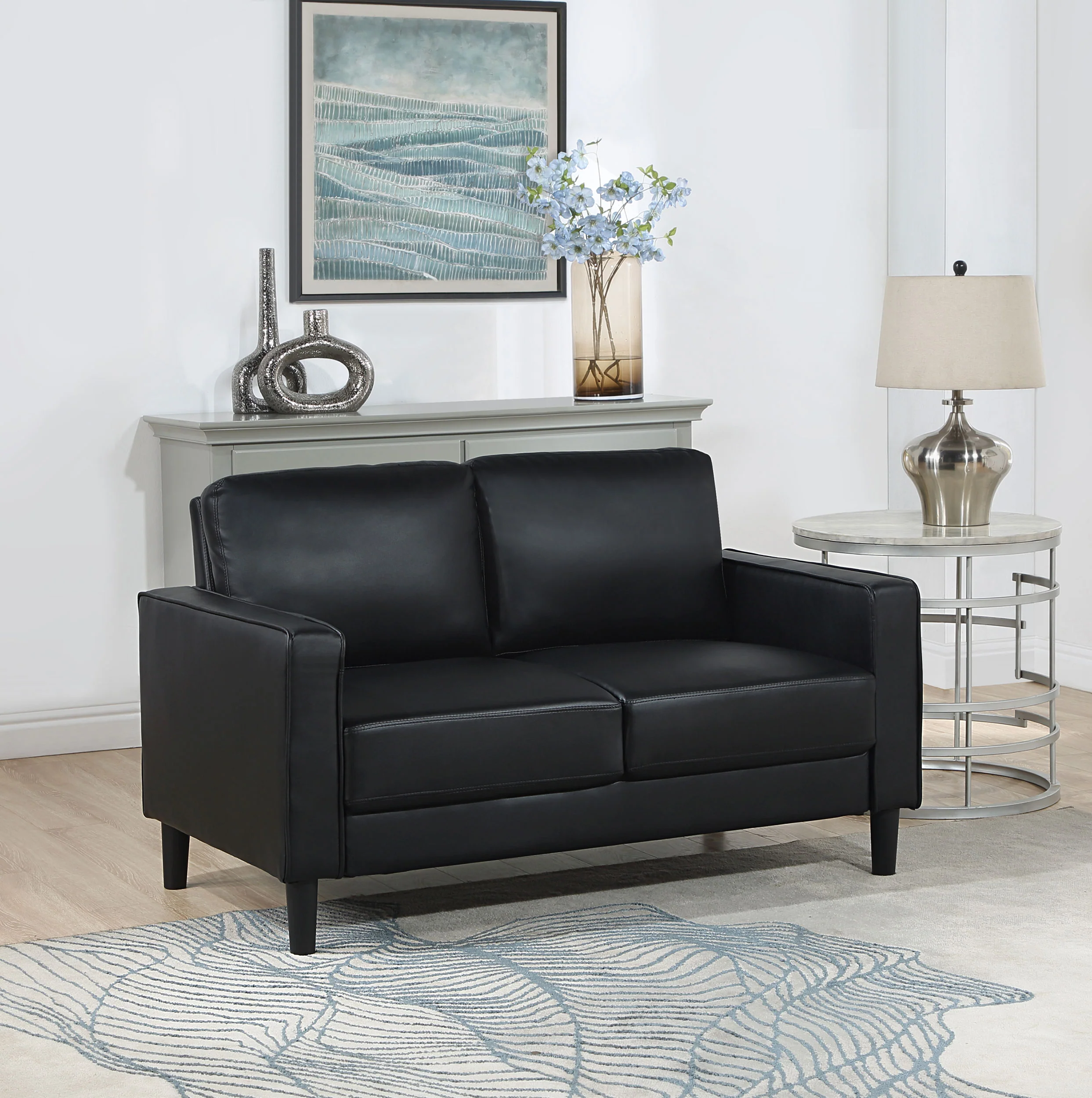 Ruth Upholstered Track Arm Loveseat - Black - Image 5