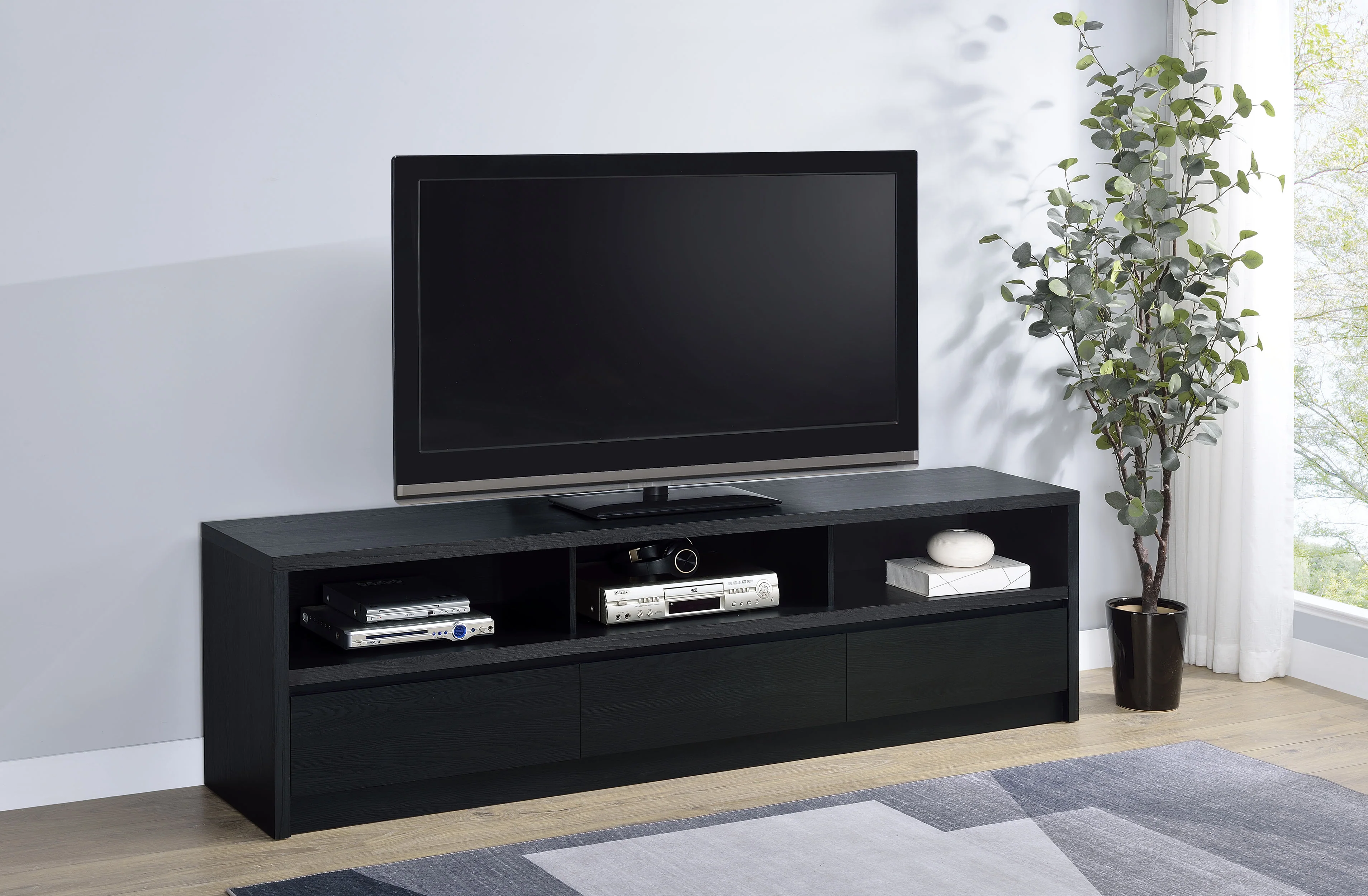 Rutland 78-Inch Black TV Stand with 3 Drawers - Image 2