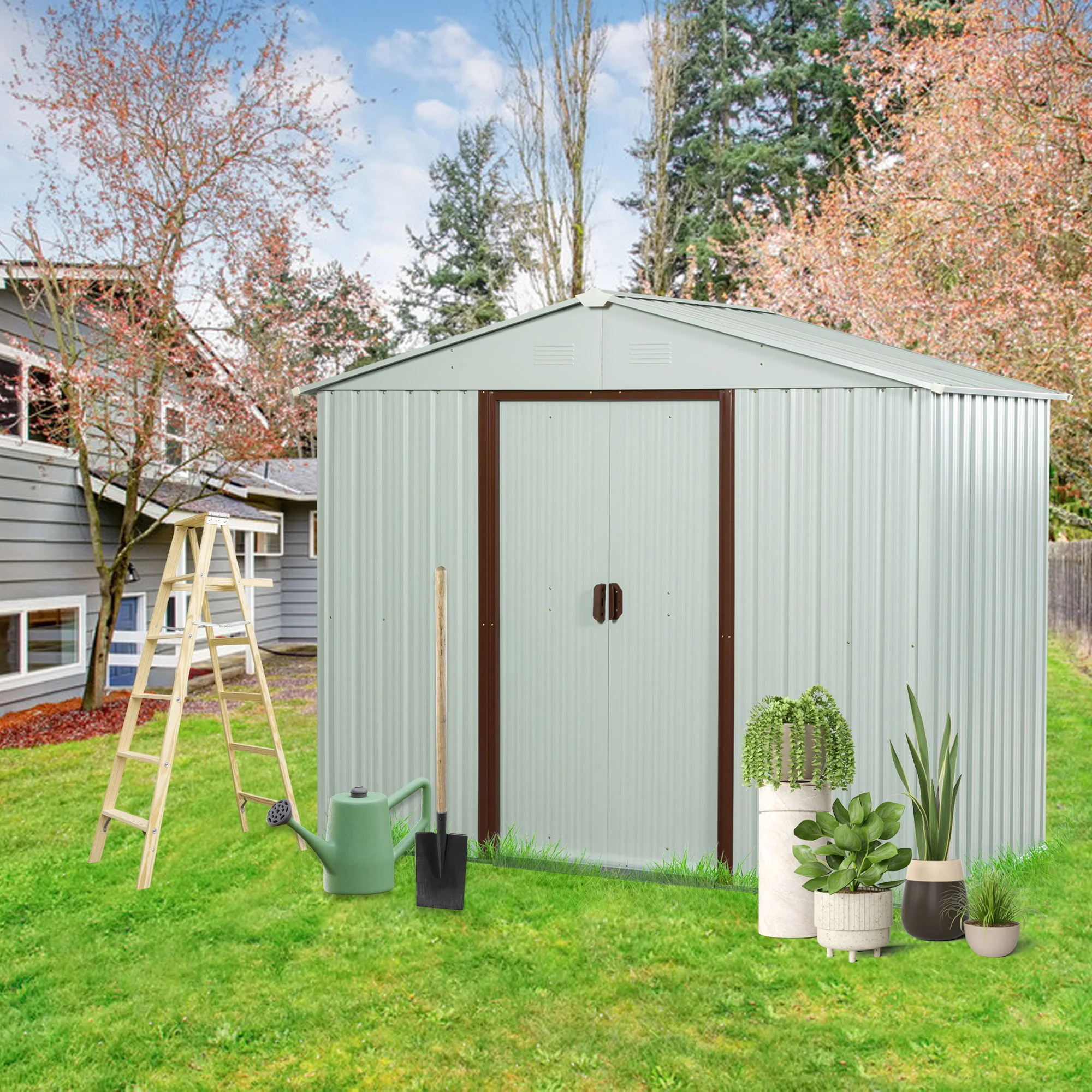 Ry-Sdyx56-W Outdoor Metal Storage Shed - White - Image 5