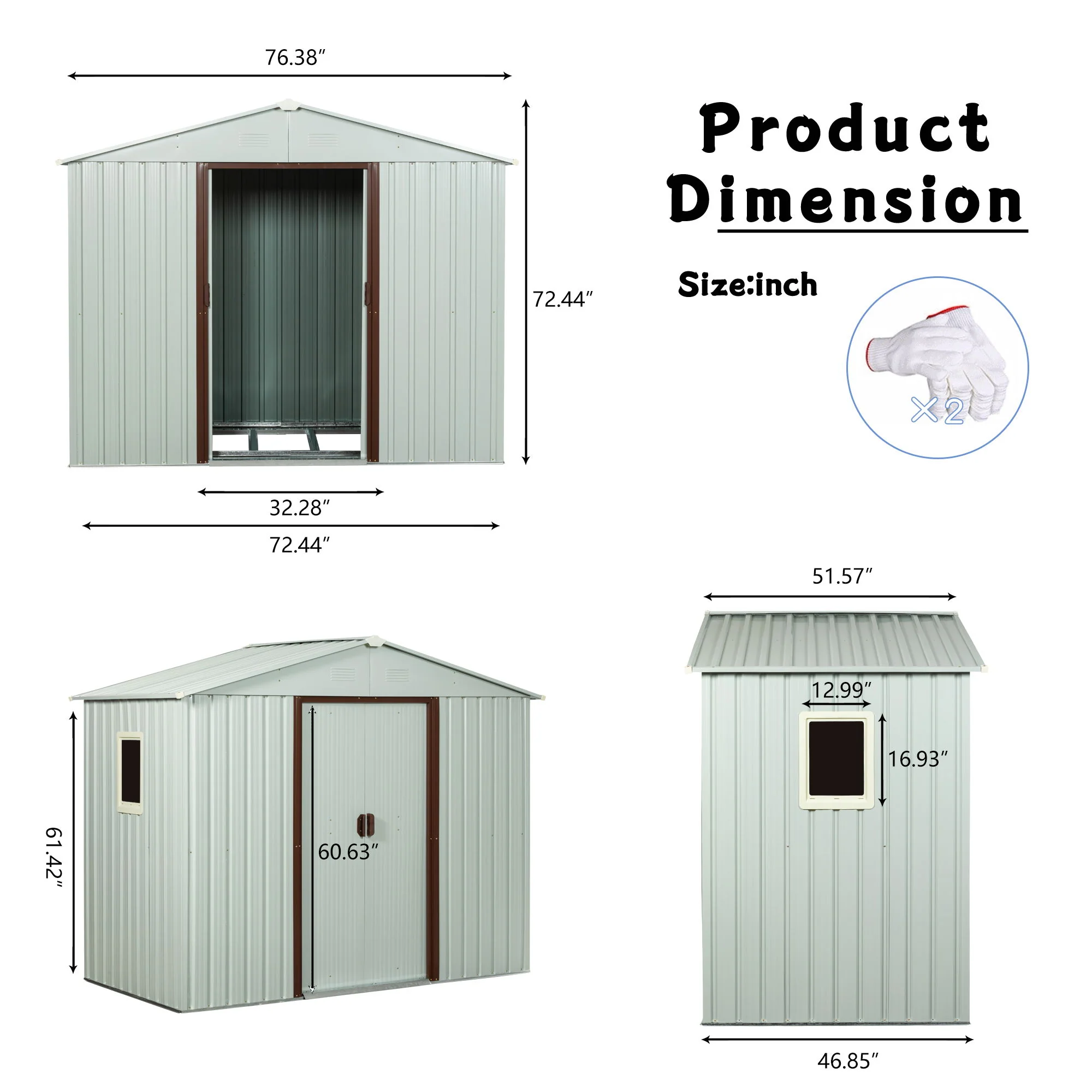 Ry-Sdyx56-Ww Outdoor Metal Storage Shed With Window - White - Image 5