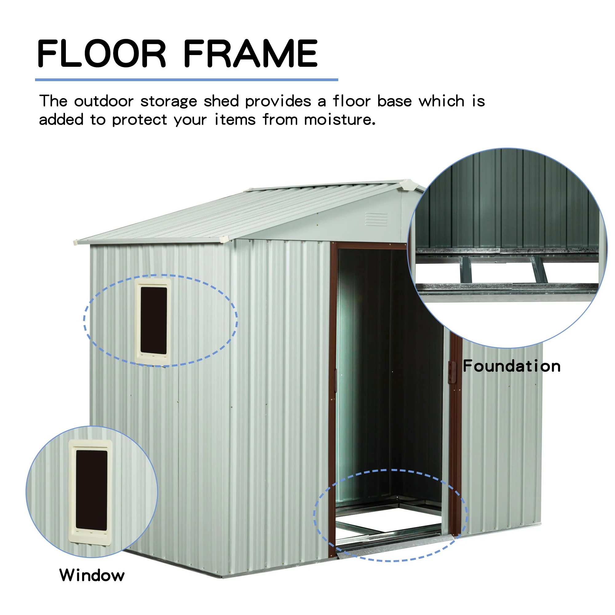 Ry-Sdyx56-Ww Outdoor Metal Storage Shed With Window - White - Image 8
