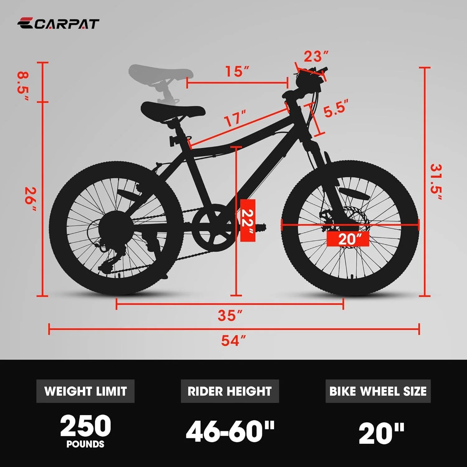 S20101 20" Kids' Bike, Boys Girls Mountain Bike Ages 8-12, 7 Speed Teenager Children Kids' Bicycles, Front Suspension Disc Brake Rear V-Brake, High Steel Frame - Image 14
