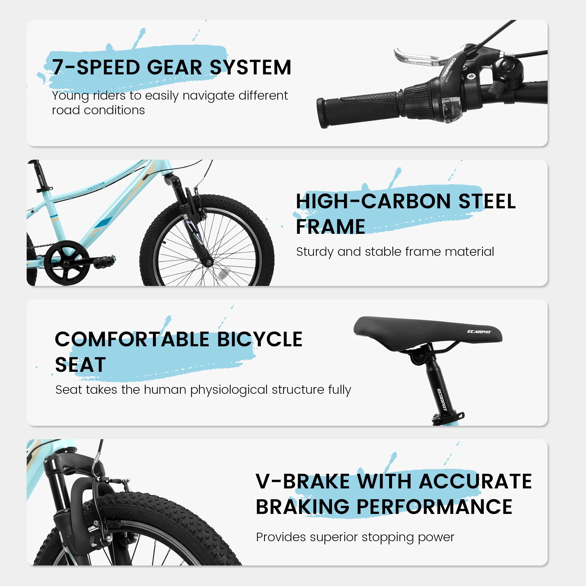 S20101 20" Kids' Bike, Boys Girls Mountain Bike Ages 8-12, 7 Speed Teenager Children Kids' Bicycles, Front Suspension Disc Brake Rear V-Brake, High Steel Frame - Image 18
