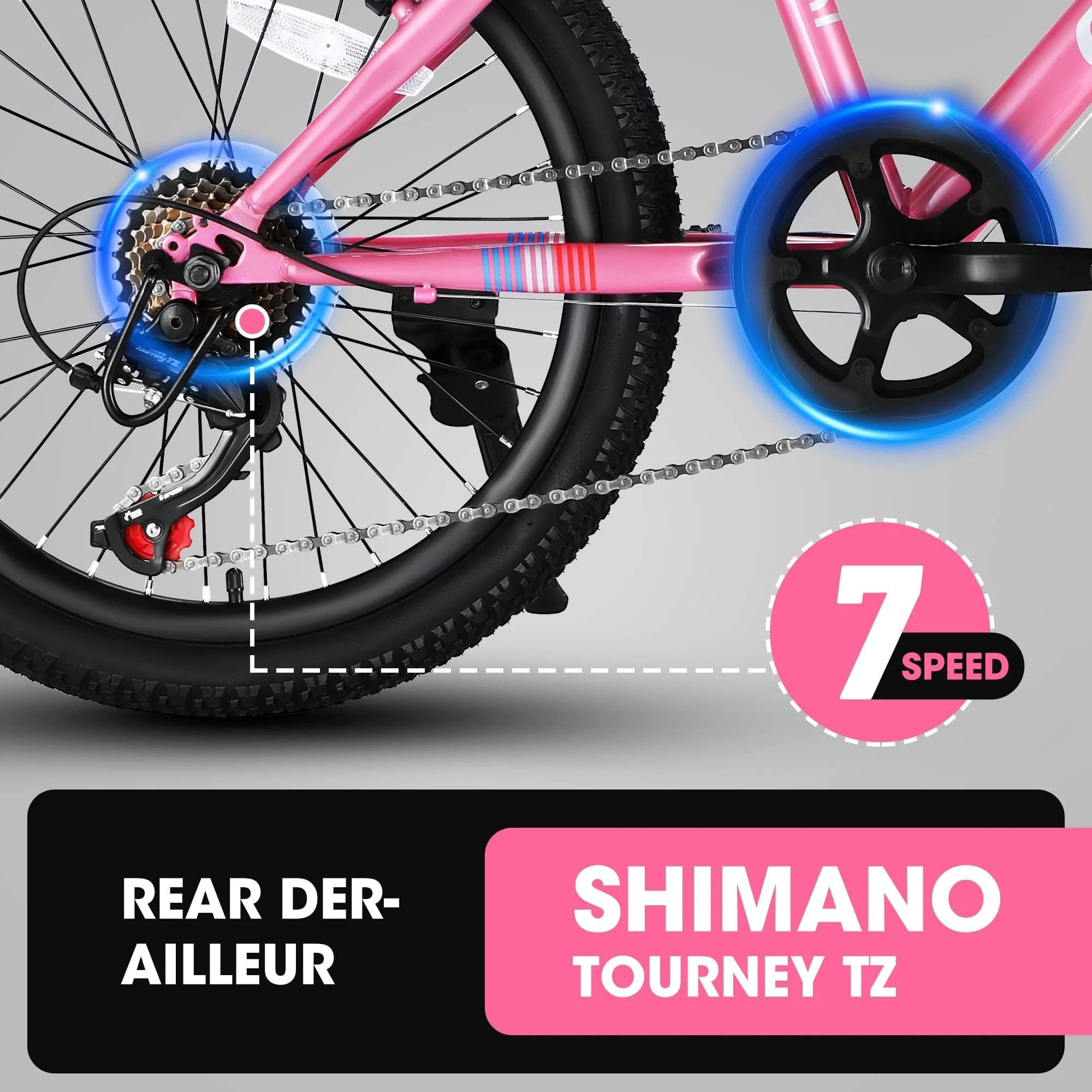 S20101 20" Kids' Bike, Boys Girls Mountain Bike Ages 8-12, 7 Speed Teenager Children Kids' Bicycles, Front Suspension Disc Brake Rear V-Brake, High Steel Frame - Image 26