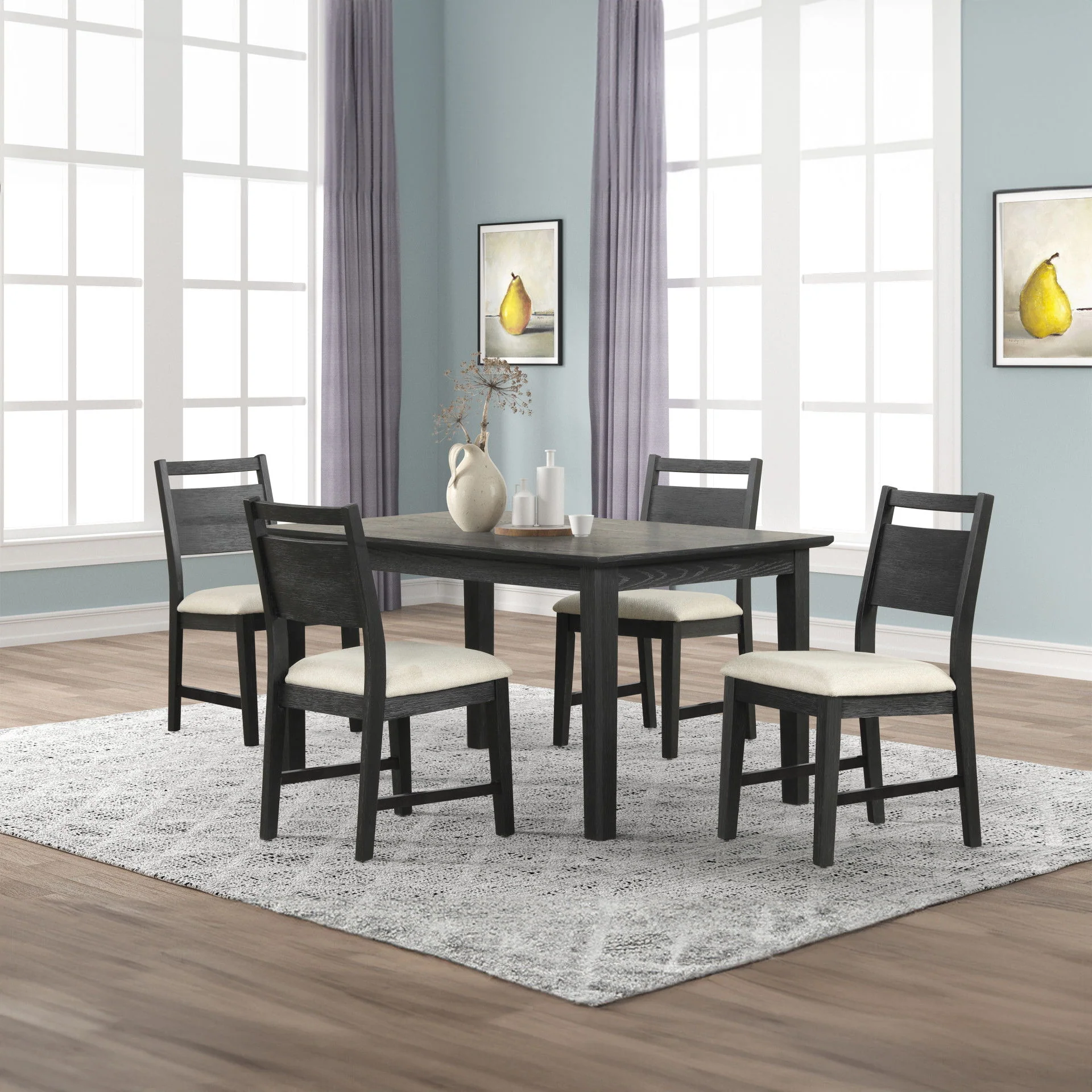 Sable Crest - 5 Piece Set (Rectangle Dining Table & 4 Chairs) - Black - Image 2