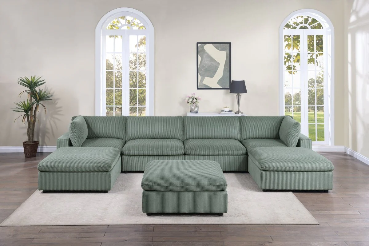 Sage Haven Modular Corduroy Sectional Sofa Set with Ottomans 6, 7, or 8 Piece - Image 7