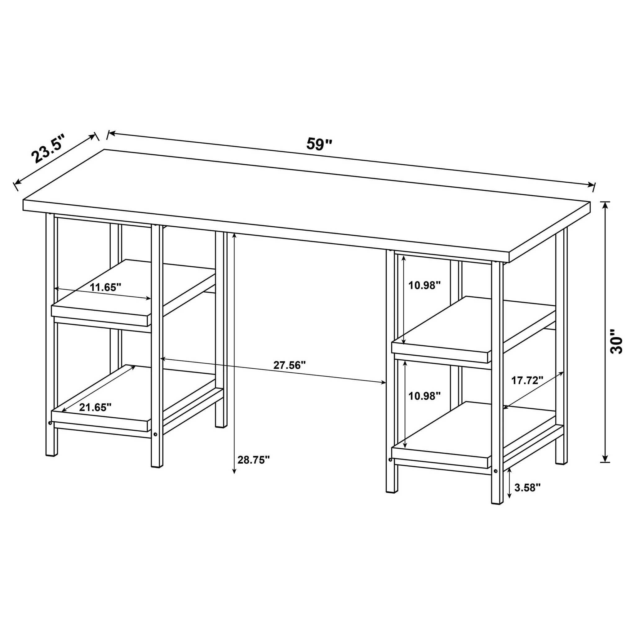 Salvaged - 4 Shelf Writing Desk With Hollow Board - Brown - Image 5