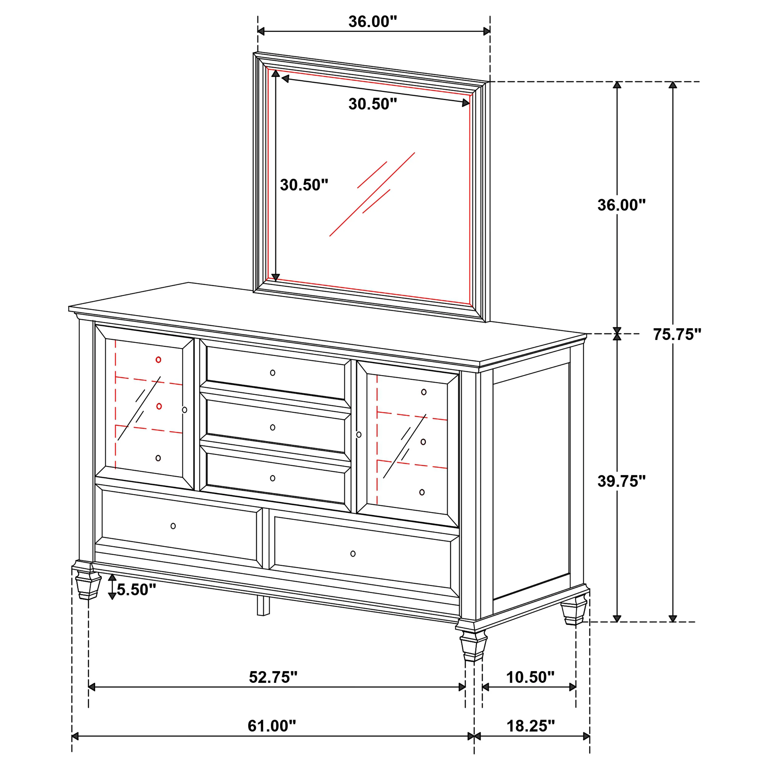 Sandy Beach 11-Drawer Dresser with Mirror, Cream White - Image 11