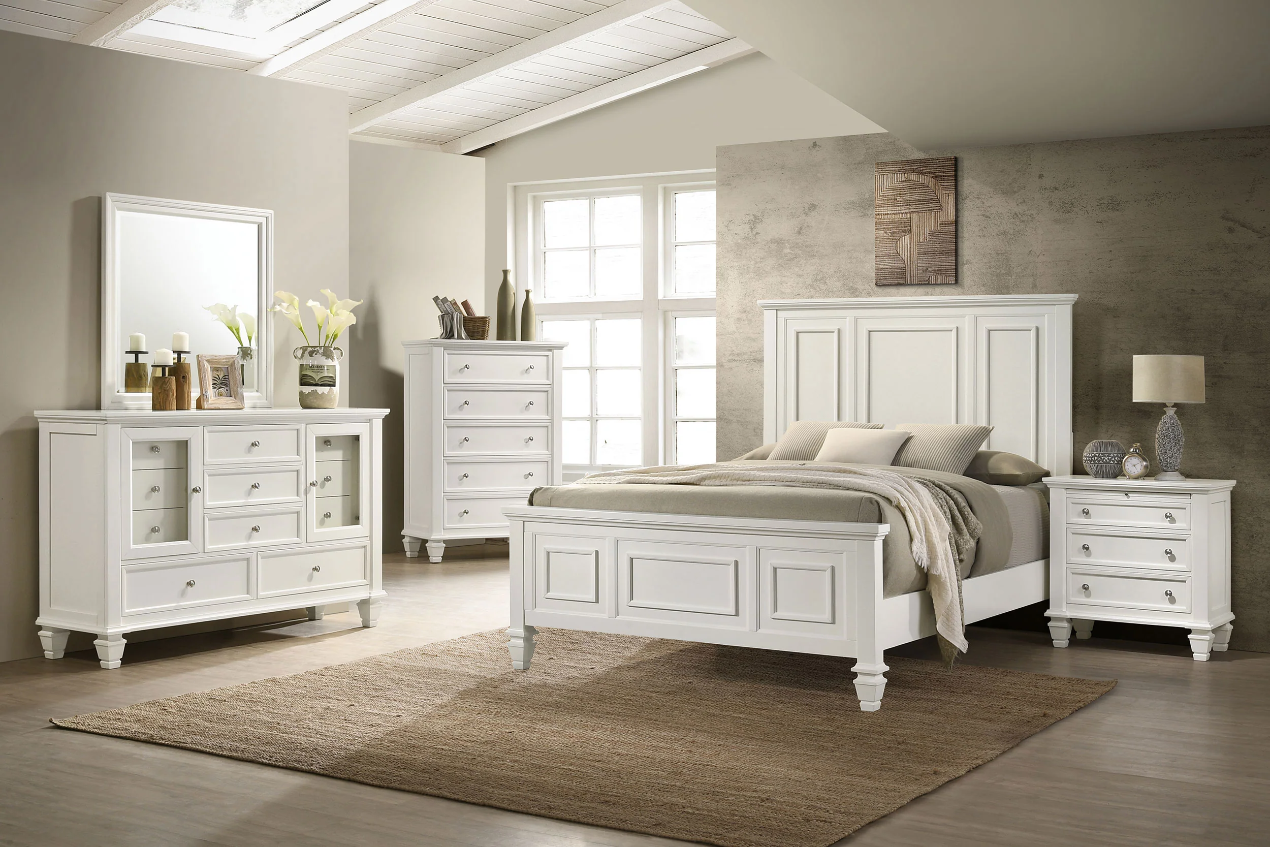 Sandy Beach 63-inch Eastern King Wood Panel Bed Cream White - Image 8
