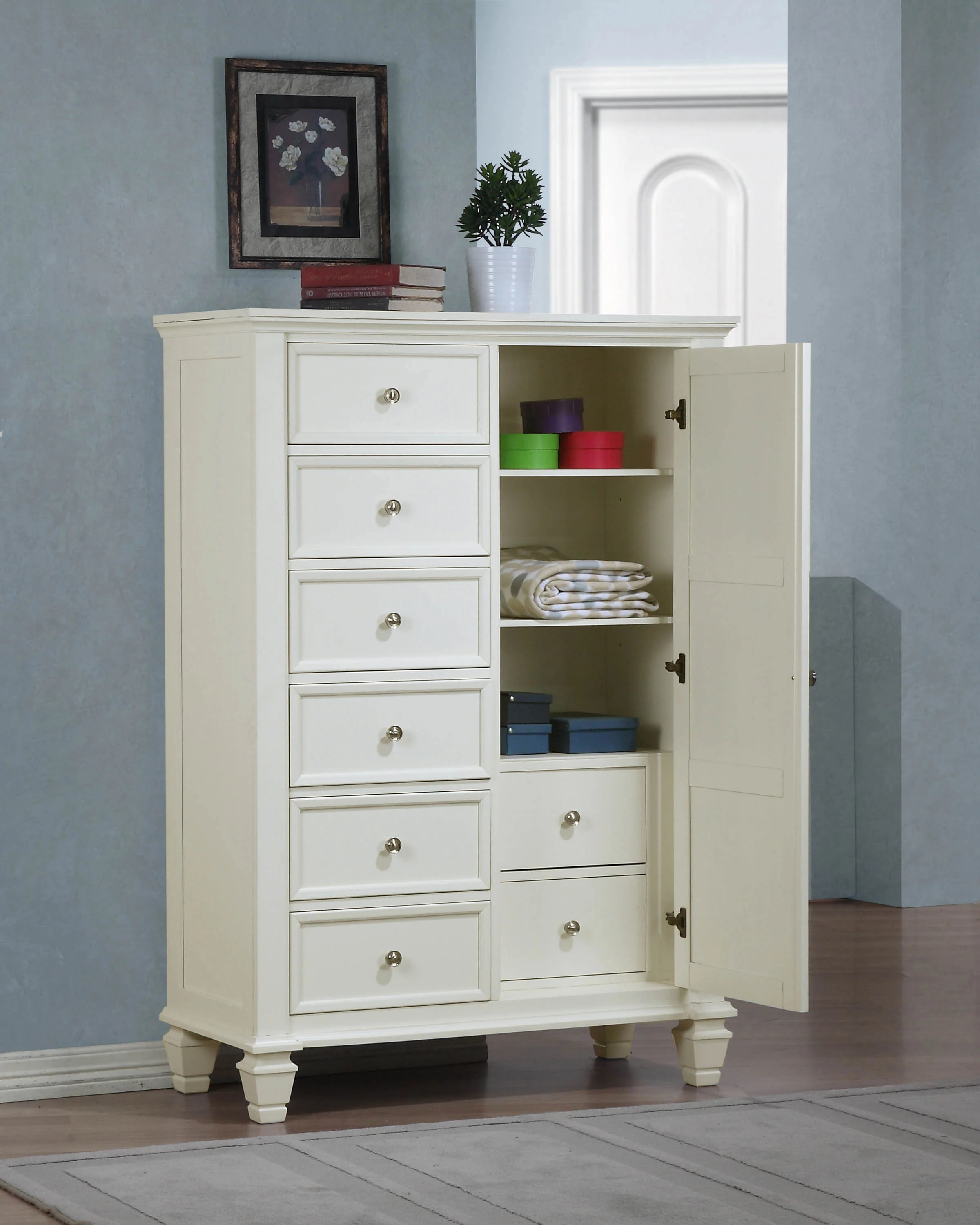 Sandy Beach 8-Drawer Door Chest in Cream White - Image 4