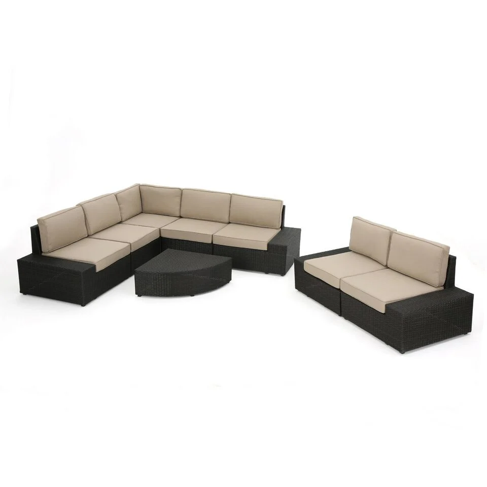 Santa Cruz - 8 Piece Outdoor Sectional Set - Dark Brown - Image 5