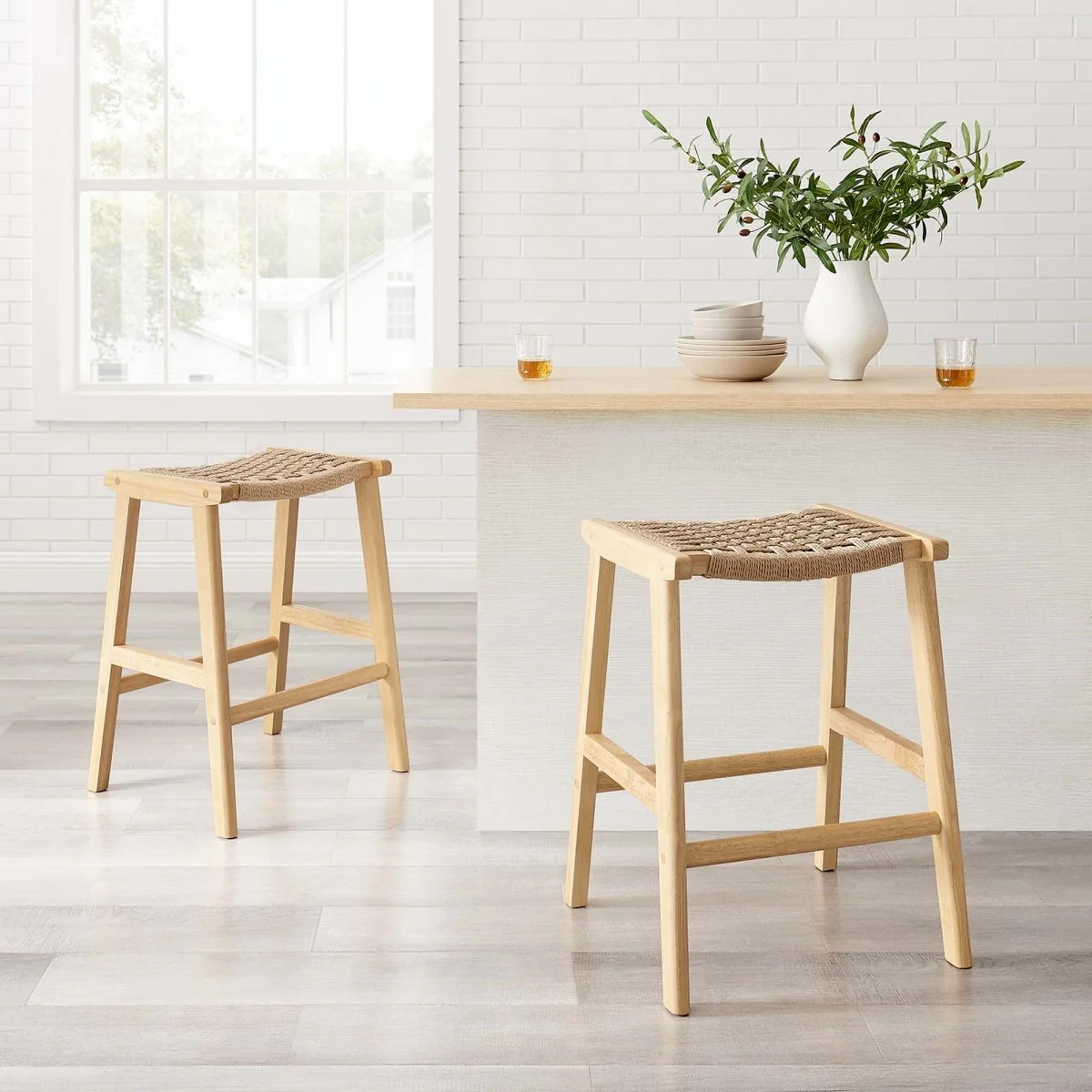 Saoirse Woven Rope Wood Counter Stool Set of 2 - Image 9