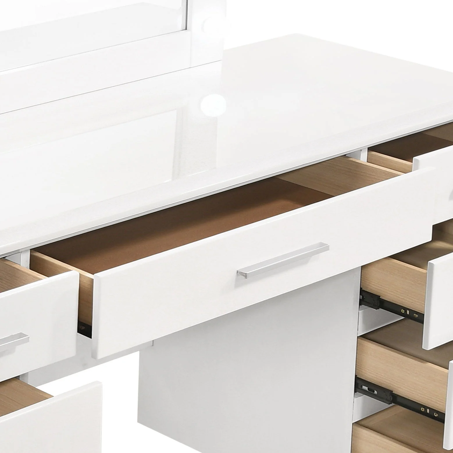 Sarah - 9 Drawer Vanity Desk With Mirror Set - White - Image 2