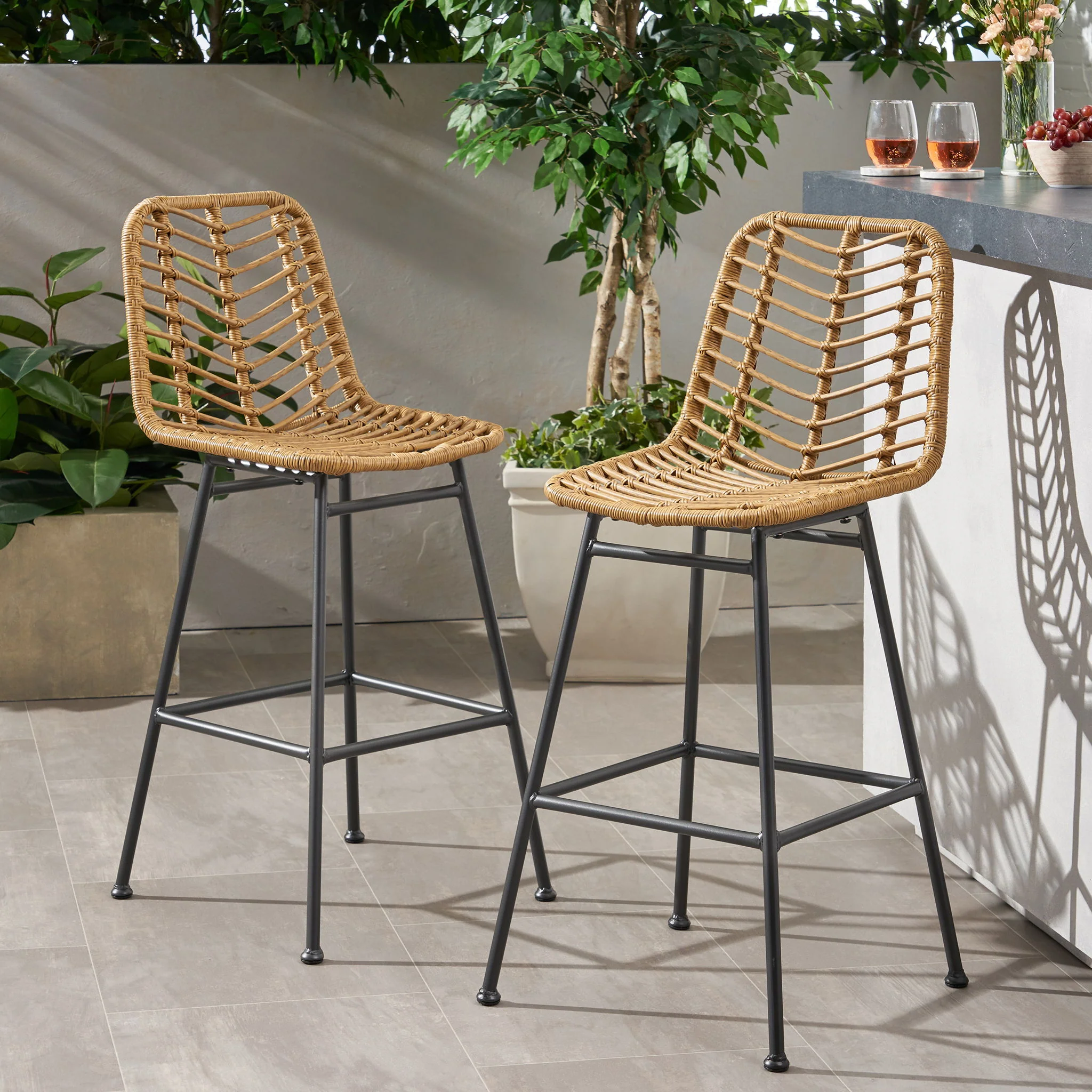Sawtelle - Outdoor Wicker Barstools (Set of 2) - Image 3