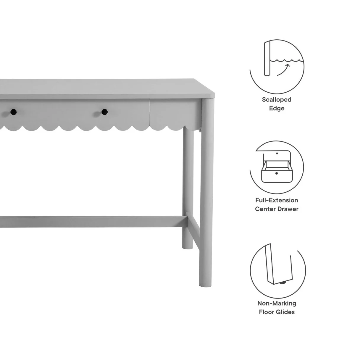 Scallop Writing Desk with Drawer — Elegant scallop-edged desk for home office and bedroom - Image 20
