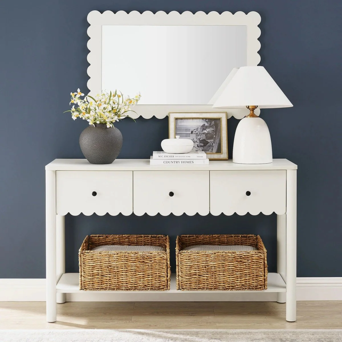 Scalloped Console Table with 3 Drawers and Shelf – 48 Inch - Image 23