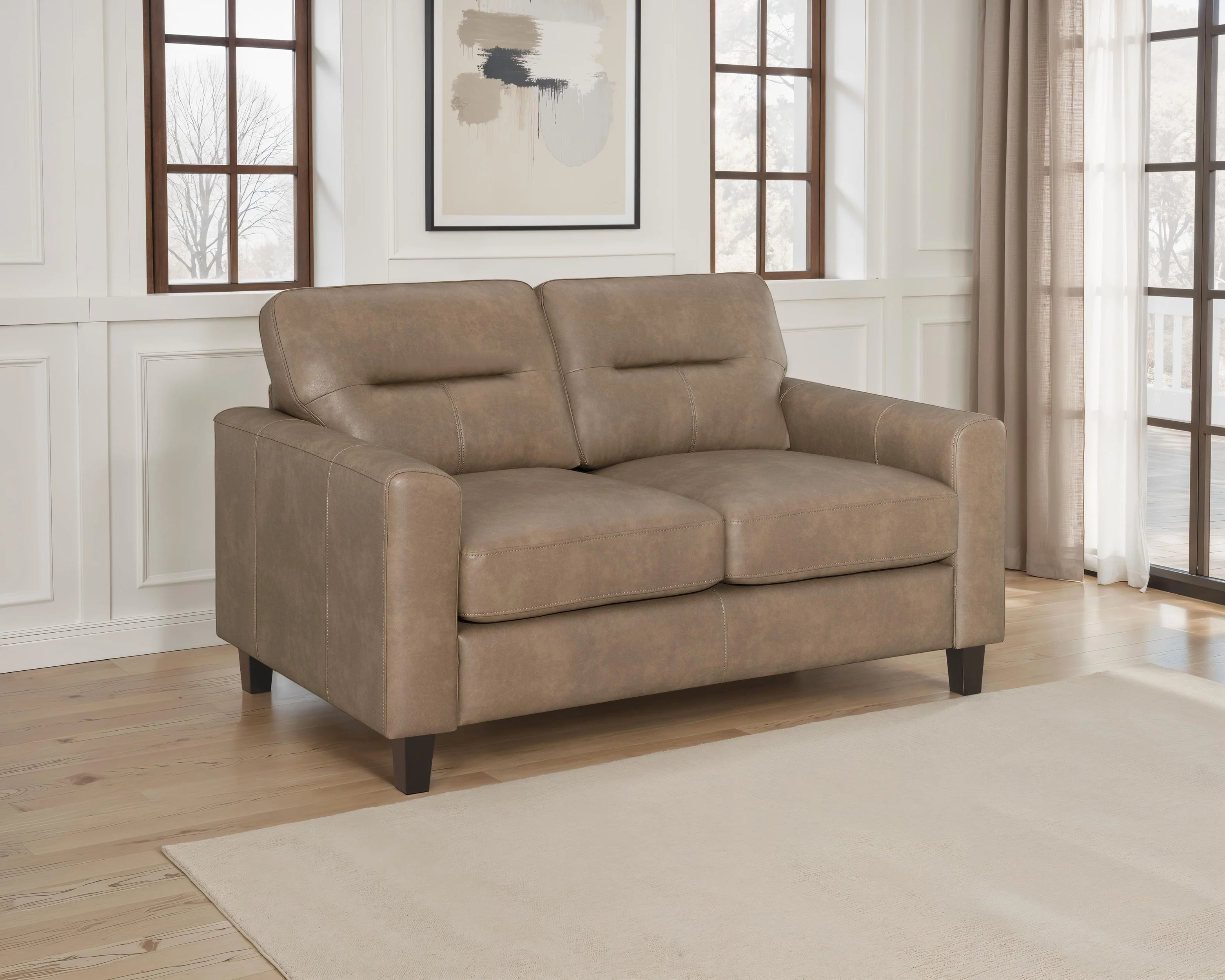 Scotland Faux Leather Track Arm Loveseat, Brown - Image 4