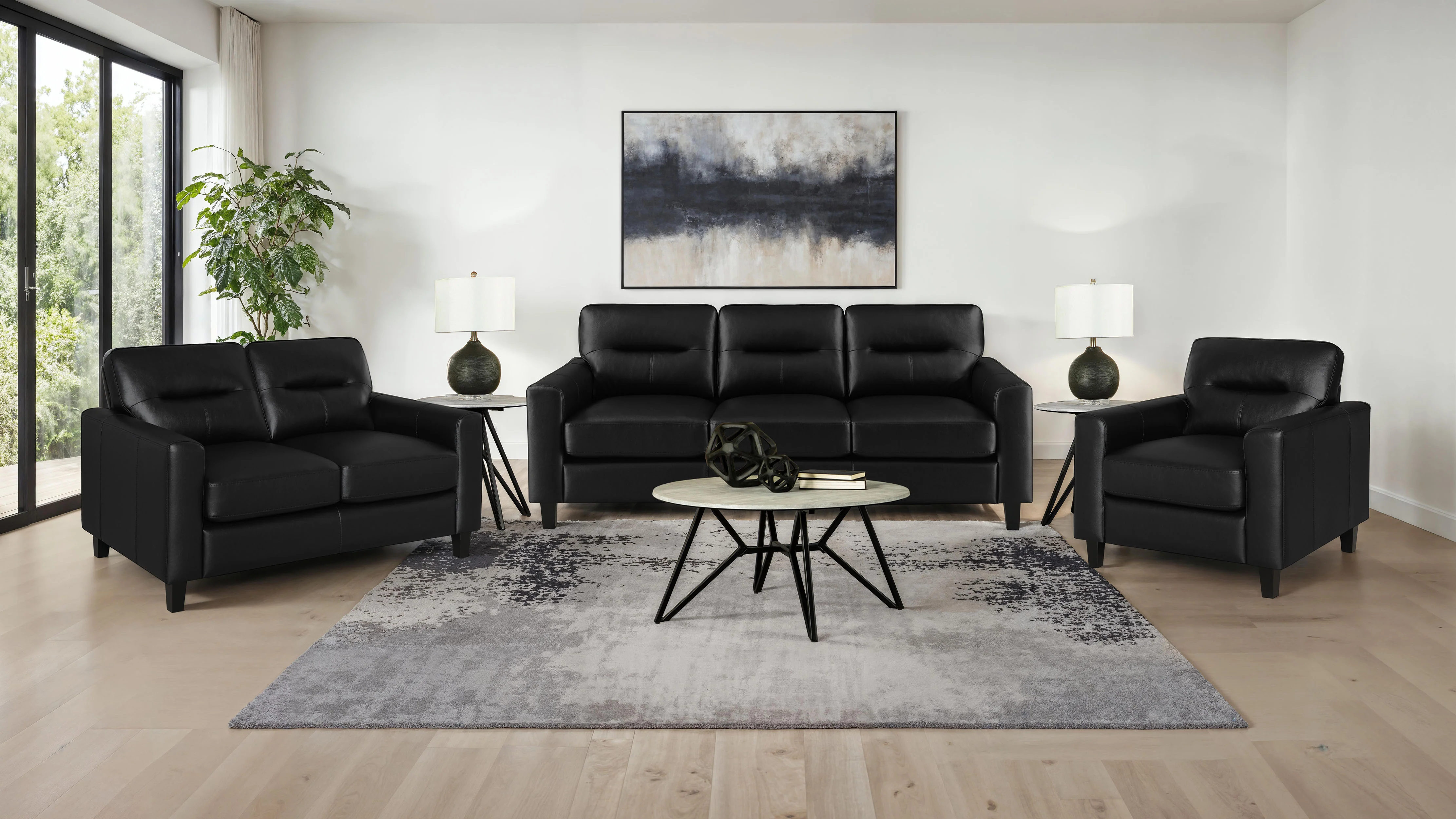 Scotland Faux Leather Track Arm Sofa - Black - Image 11