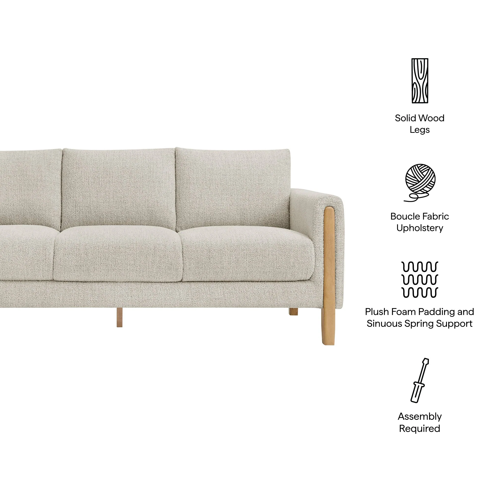 Sculptural 75" Brushed Bouclé Sofa with Tapered Wood Legs - Image 14