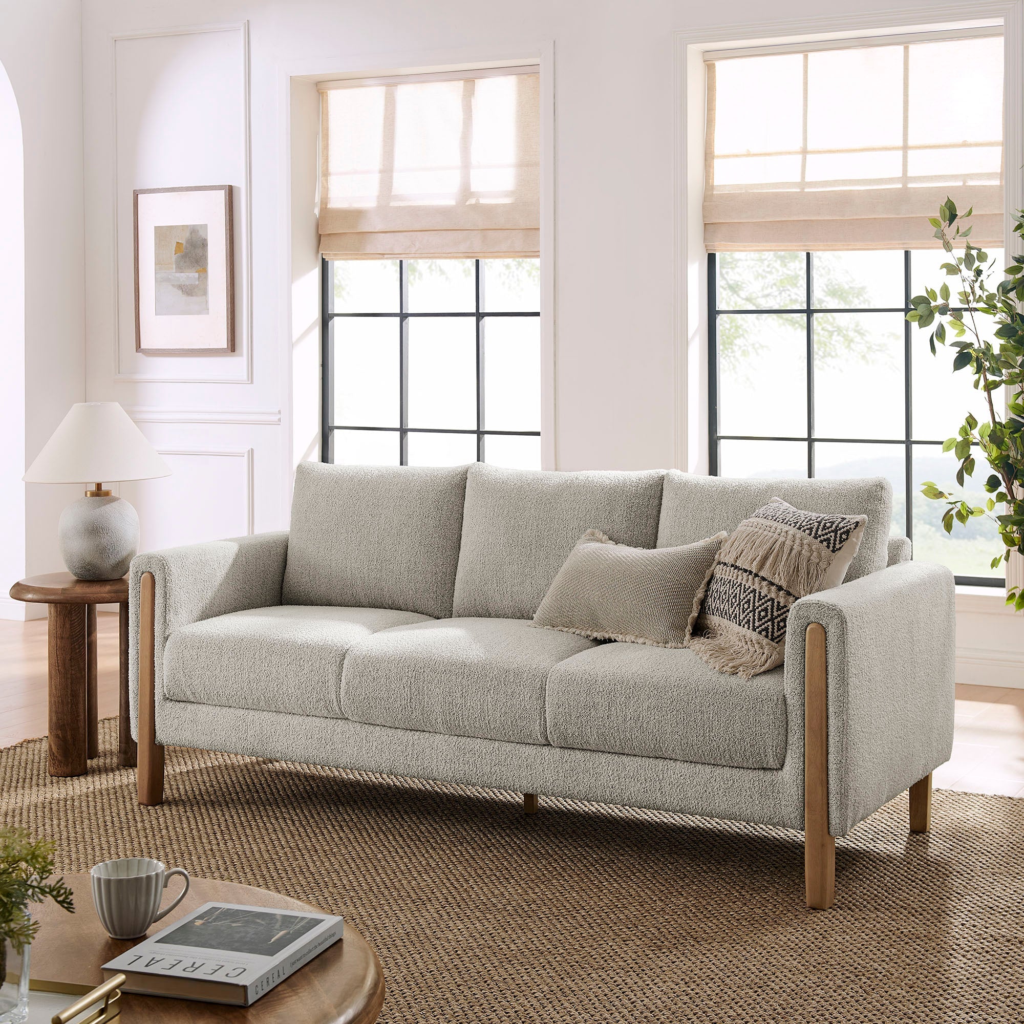 Sculptural 75" Brushed Bouclé Sofa with Tapered Wood Legs - Image 18